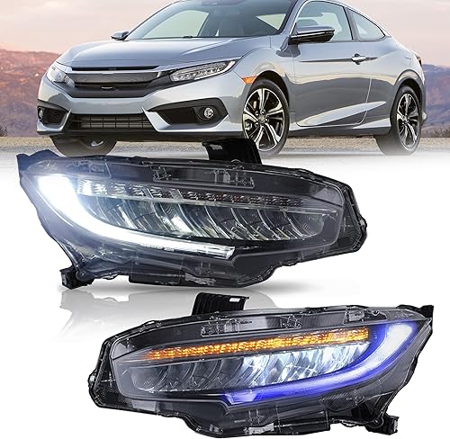 Miniatura 1 de VLAND Conjunto de faros delanteros para Honda Civic DRL 2016-2021 de 10 generación con animación de inicio