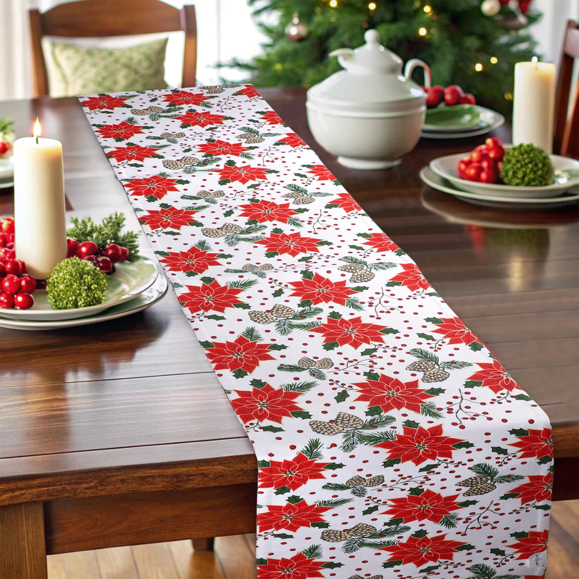 Urban Villa, Świąteczny nadruk szyszki sosnowej 100% bawełna stopiony bieżnik stołowy, 35 cm x 183 cm duży rozmiar, kolor świąteczny, codzienne użytkowanie, cięższa jakość
