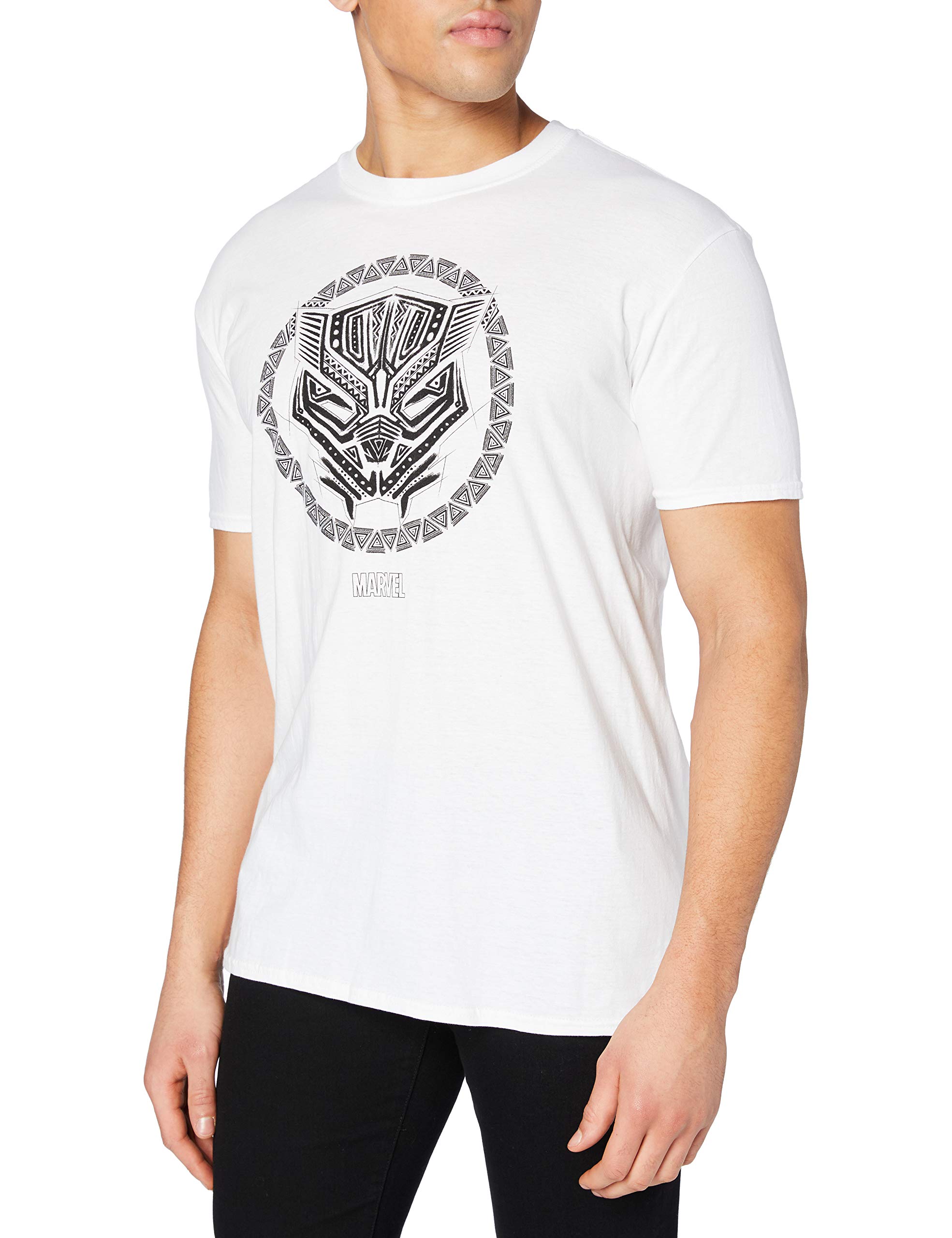 Marvel Men's White Comics Black Panther Symbol T-Shirt, X-Large