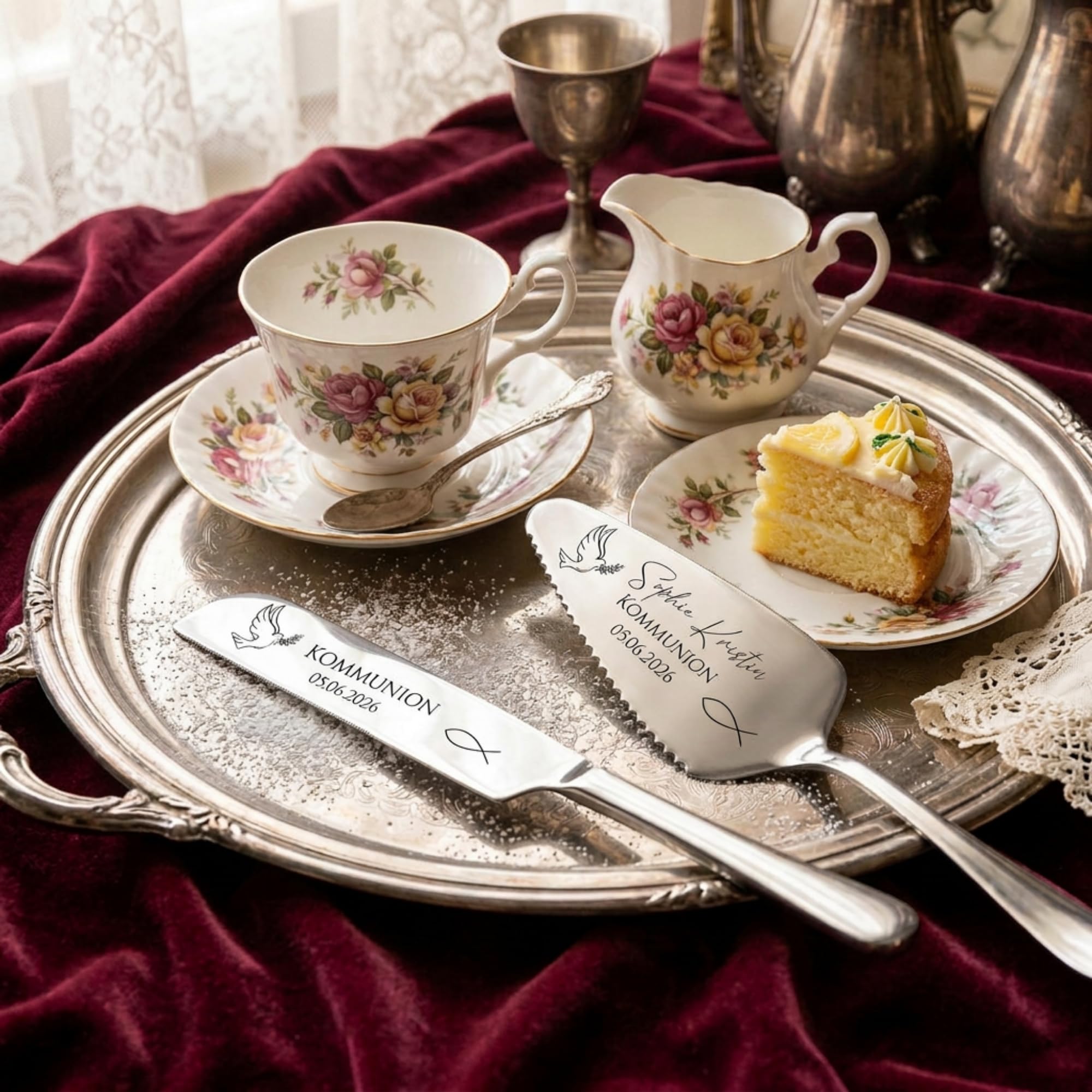 SMARTEON Let's Eat Cake Cake-Server Set mit Tortenmesser und Personalisierter Gravur – Geschenke für Brautpaar, Geburtstag, Jubiläum,Konfirmation,Kommunion, Muttertag (Gold+Gabeln, Initialien)