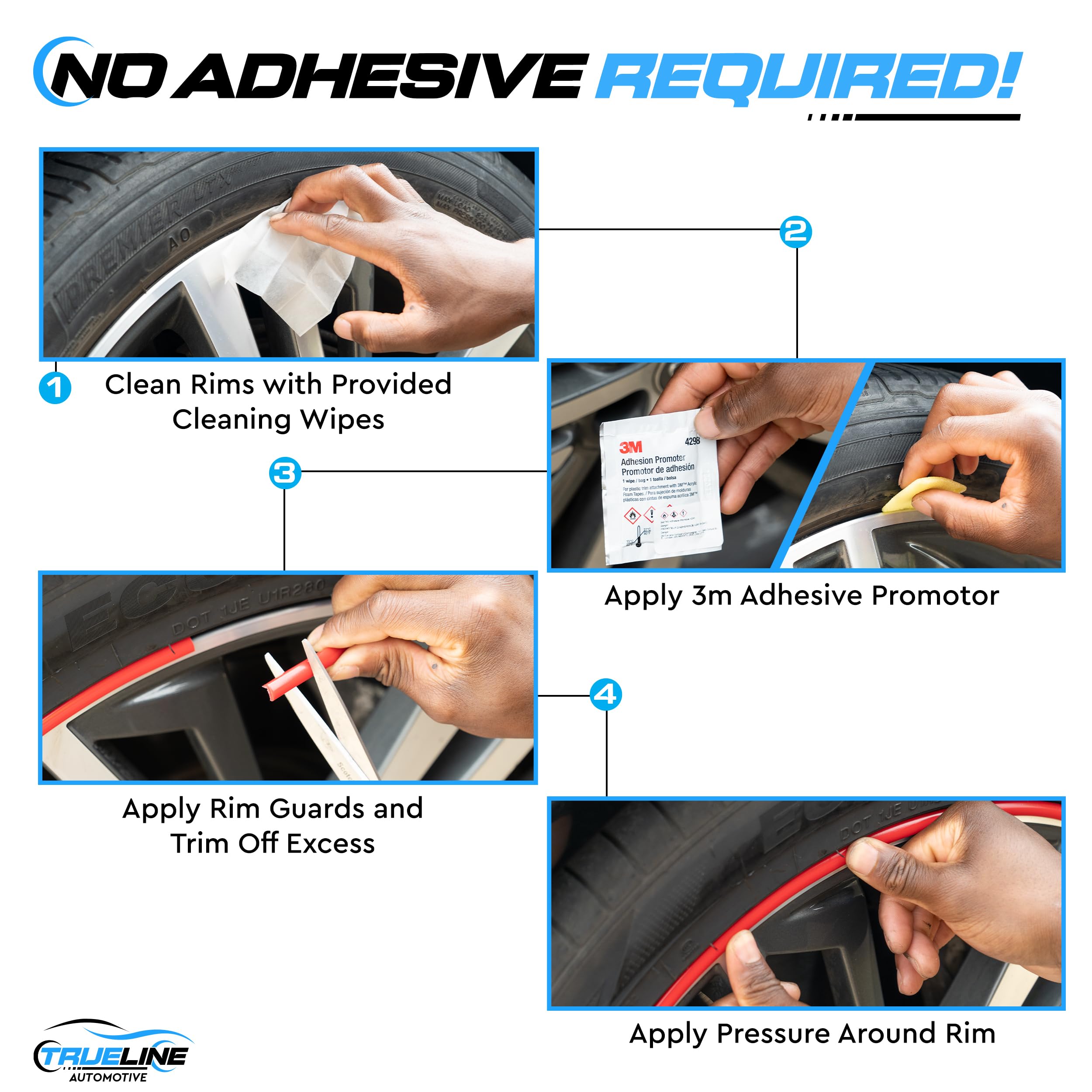 TRUE LINE Automotive Wheel Rim Protector (Red) - Premium Quality Ultimate Guard for 4-Inch Rims - Original L-Shaped Trim, Scratch Prevention, Adhesive Install - Made in USA