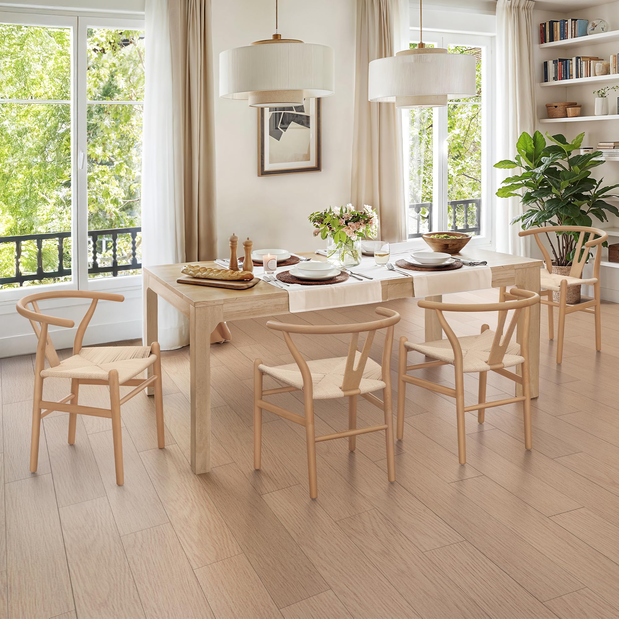 LUE BONA Wishbone Dining Chair Set of 4, Solid Wood Backrest Dining Room Chairs, Fully Assembled Handwoven Seat, Mid Century Modern Y-Shaped Dining