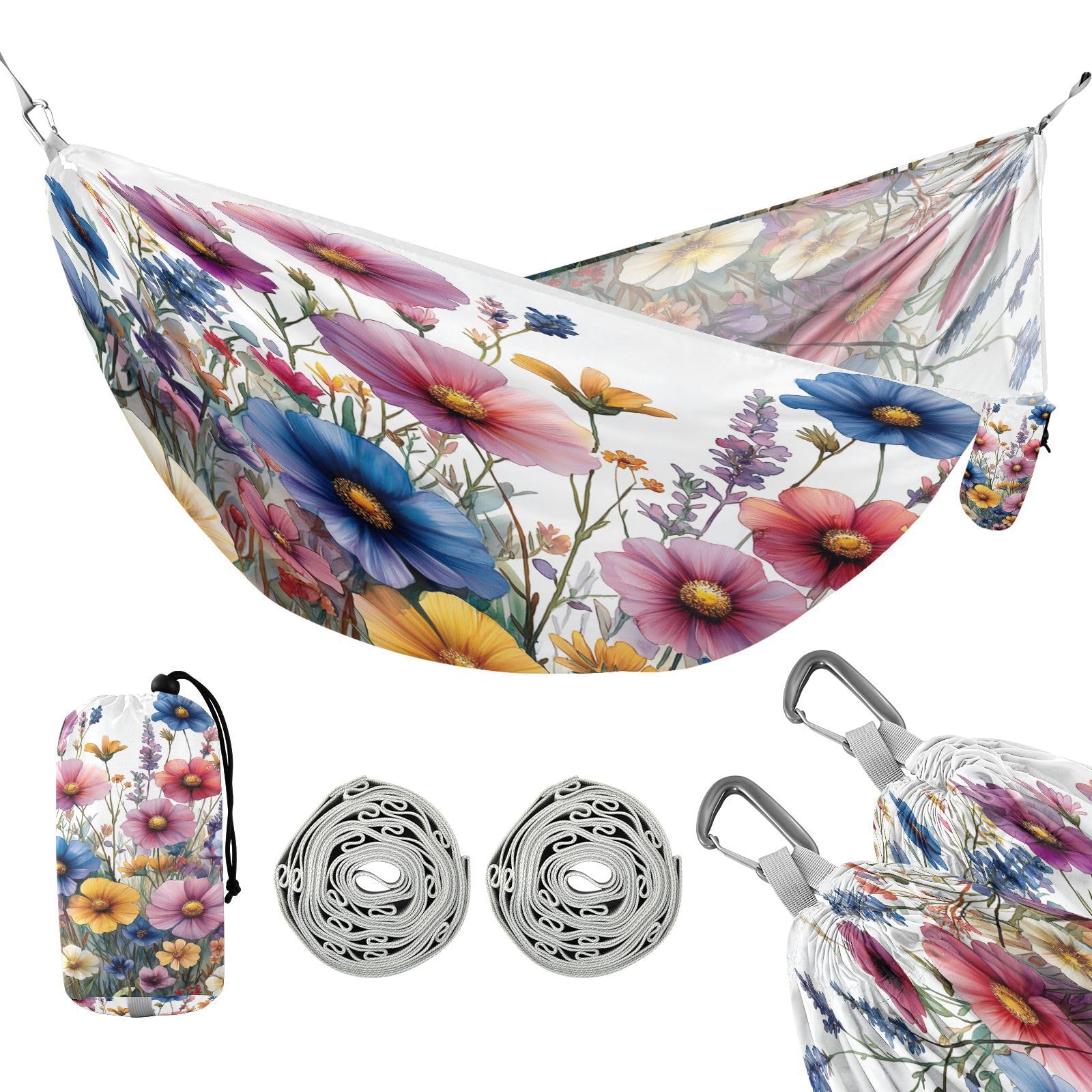 ATTX Watercolor Garden Camping Hammock - Lightweight & Portable Hammocks, Heavy Duty 330lbs Capacity for Indoor, Hiking, Backpacking, Travel, Backyard, Beach#47