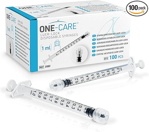 ONE-CARE 1ml Luer-Lock Syringes, Sterile, Low Dead Space, 100/bx Blister-Packed Syringes 1cc