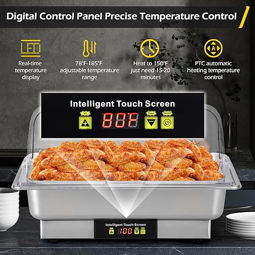 Miniatura 3 de Dyna-Living Platos eléctricos para bufé, servidores y calentadores de alimentos de 9.5 cuartos de galón, calentador de alimentos de acero inoxidable