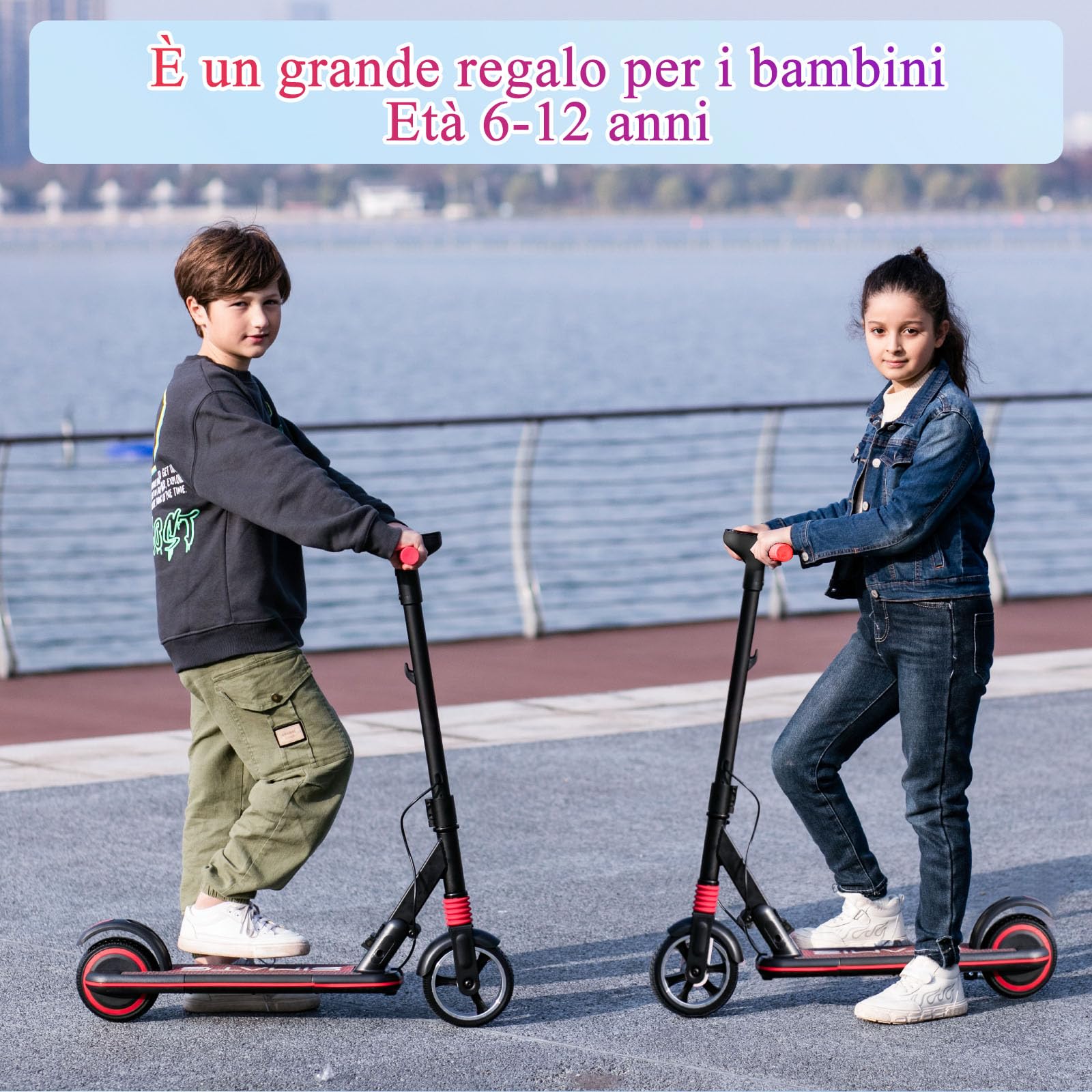 Monopattino Elettrico Bambini dai 6 ai 12 anni Autonomia 8KM Pieghevole Velocità 14km/h Luci LED Display Regalo per Ragazzi e Bambini