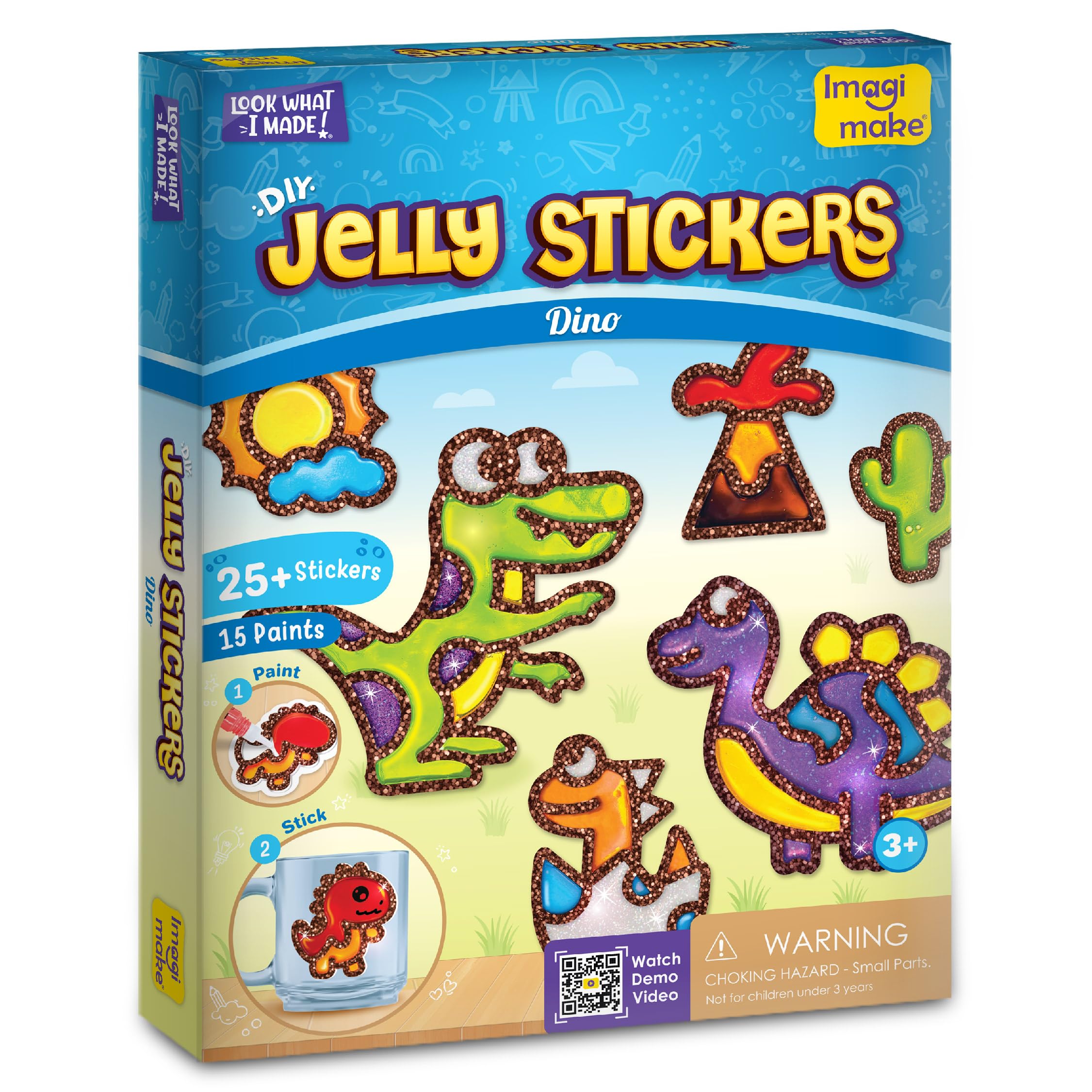 Imagimake DIY Jelly Stickers - Dino | 25+ Stickers - Paint, Peel & Stick | Art Set for Kids Ages 3-7 | Fun Craft Kits | Mess Free Activity | Birthday Gifts for Girls & Boys Ages 3,4,5,6,7,8 Years Old