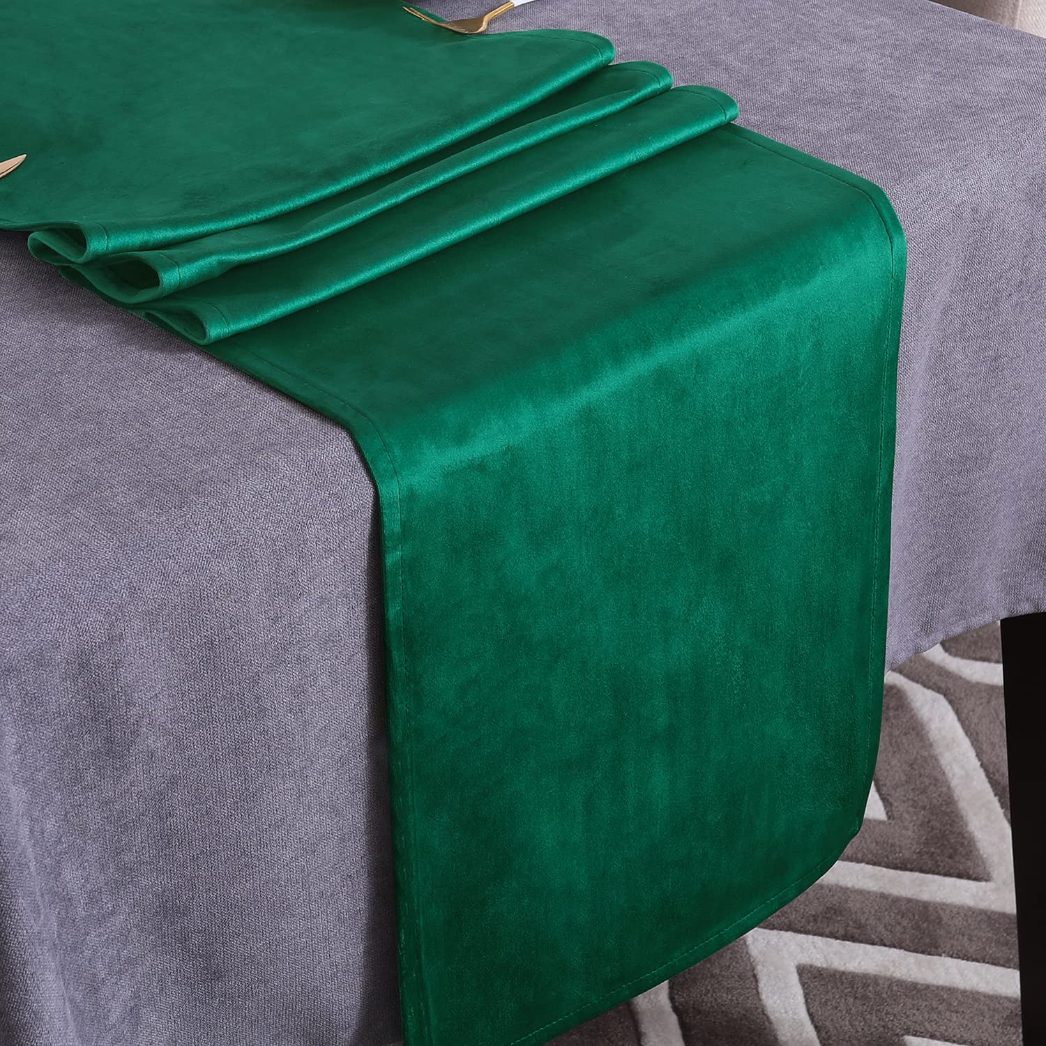 WAITER TREE Velvet Spring Table Runner 14x51 Inch Dresser Scarf Luxury Rustic Farmhouse Emerald Green St. Patrick's Day Easter Table Runners for Home