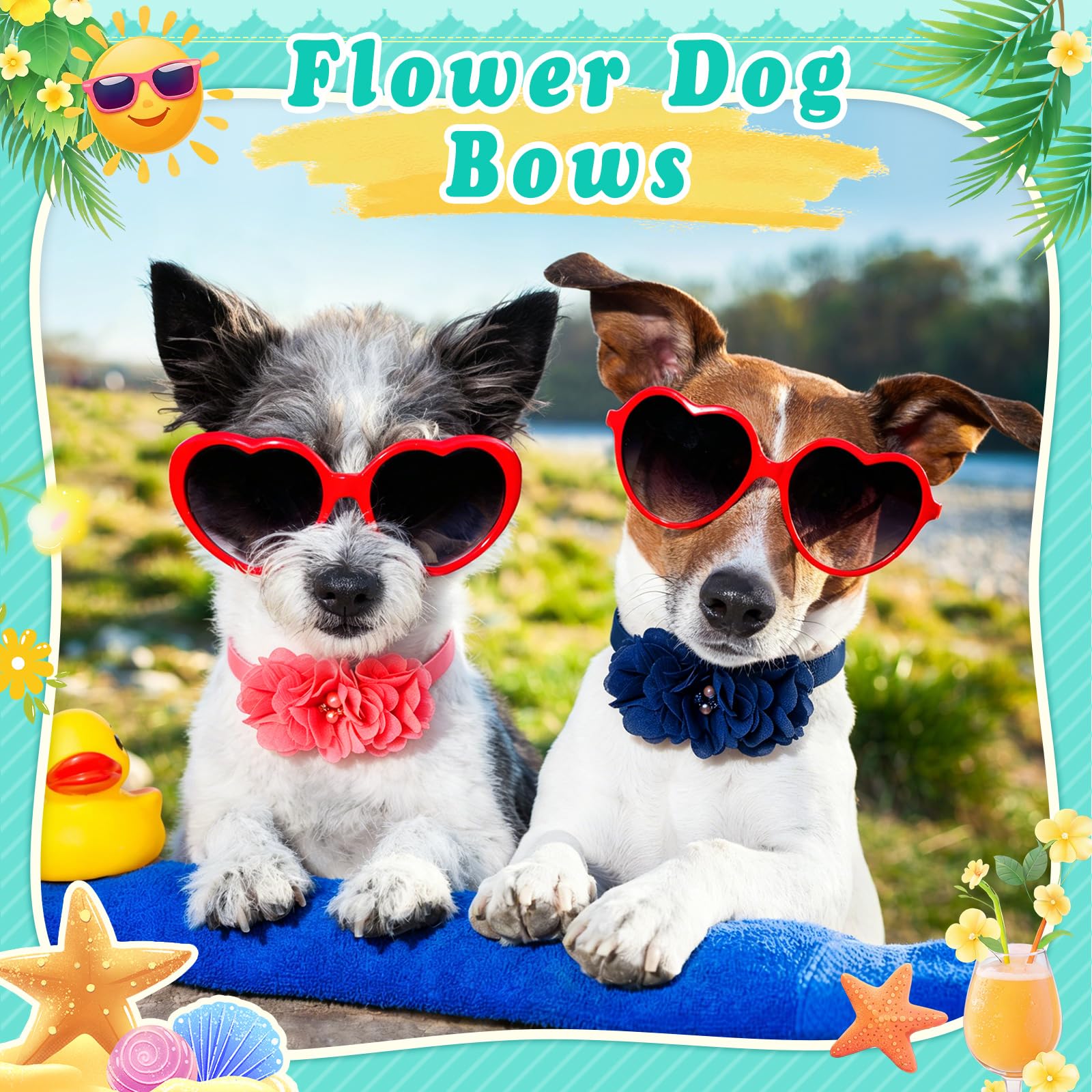 Huhumy Hundehalsband, Blumen, verschiedene Farben, 3 Blumen, mit Strass-Perlen, verstellbare Fliege für kleine, mittelgroße Hunde, Katzen, Partyzubehör, 50 Stück