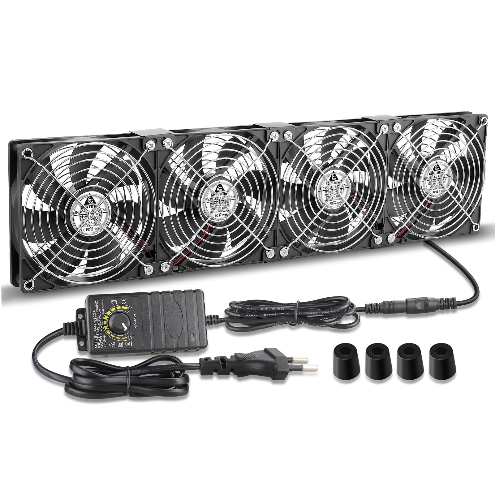 GDSTIME - 4 ventole per computer da 120 mm, DC 12 V, con ventola AC 230 V, controllo della velocità regolabile da 3 V a 12 V, per laptop, armadio, telaio del server, ventilazione, per cambiare ventole