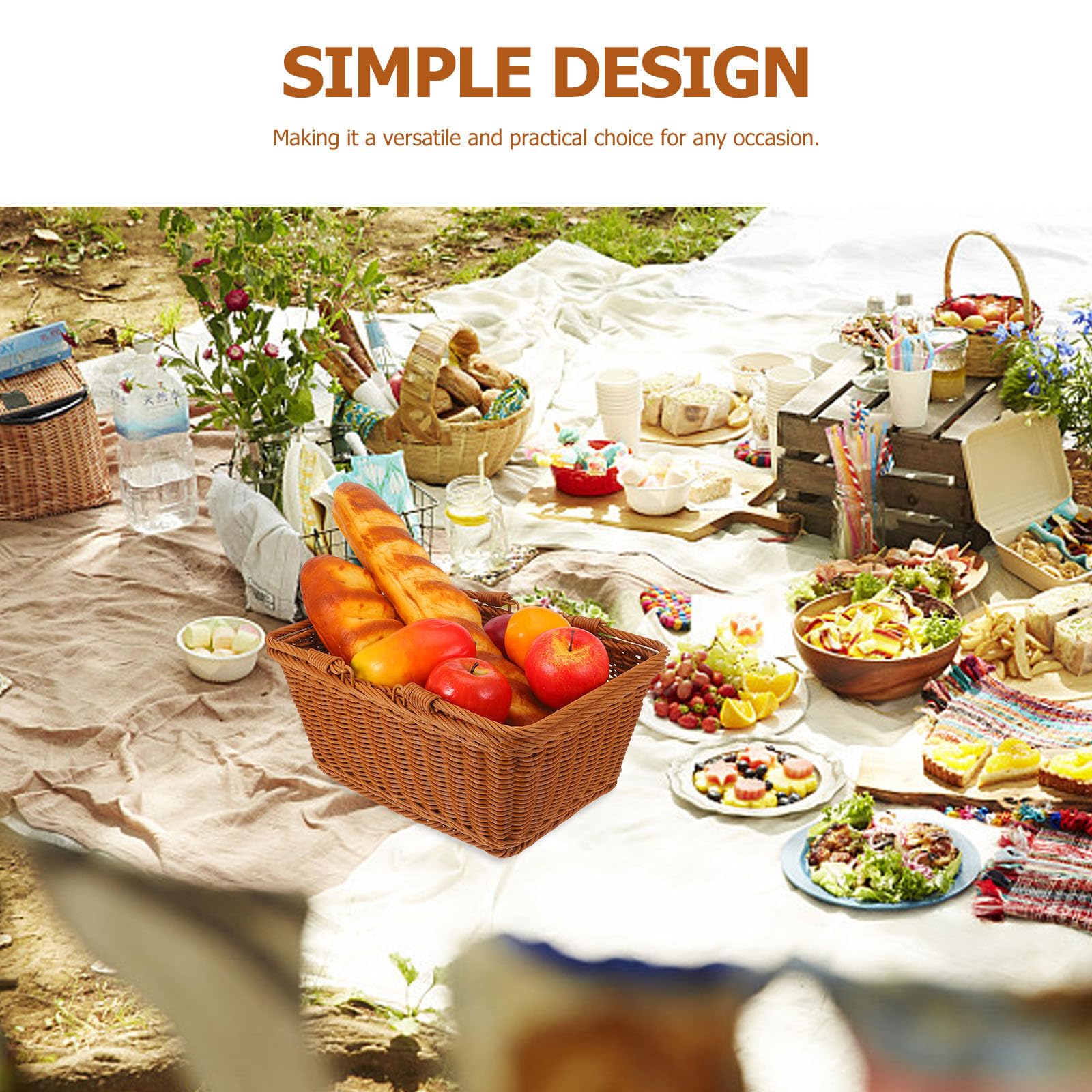 YARNOW Cesta Tejida Portátil de Plástico Marrón para Picnic y Almacenamiento de Frutas y Snacks, Ligera y Fácil de Transportar para Uso Interior y Exterior