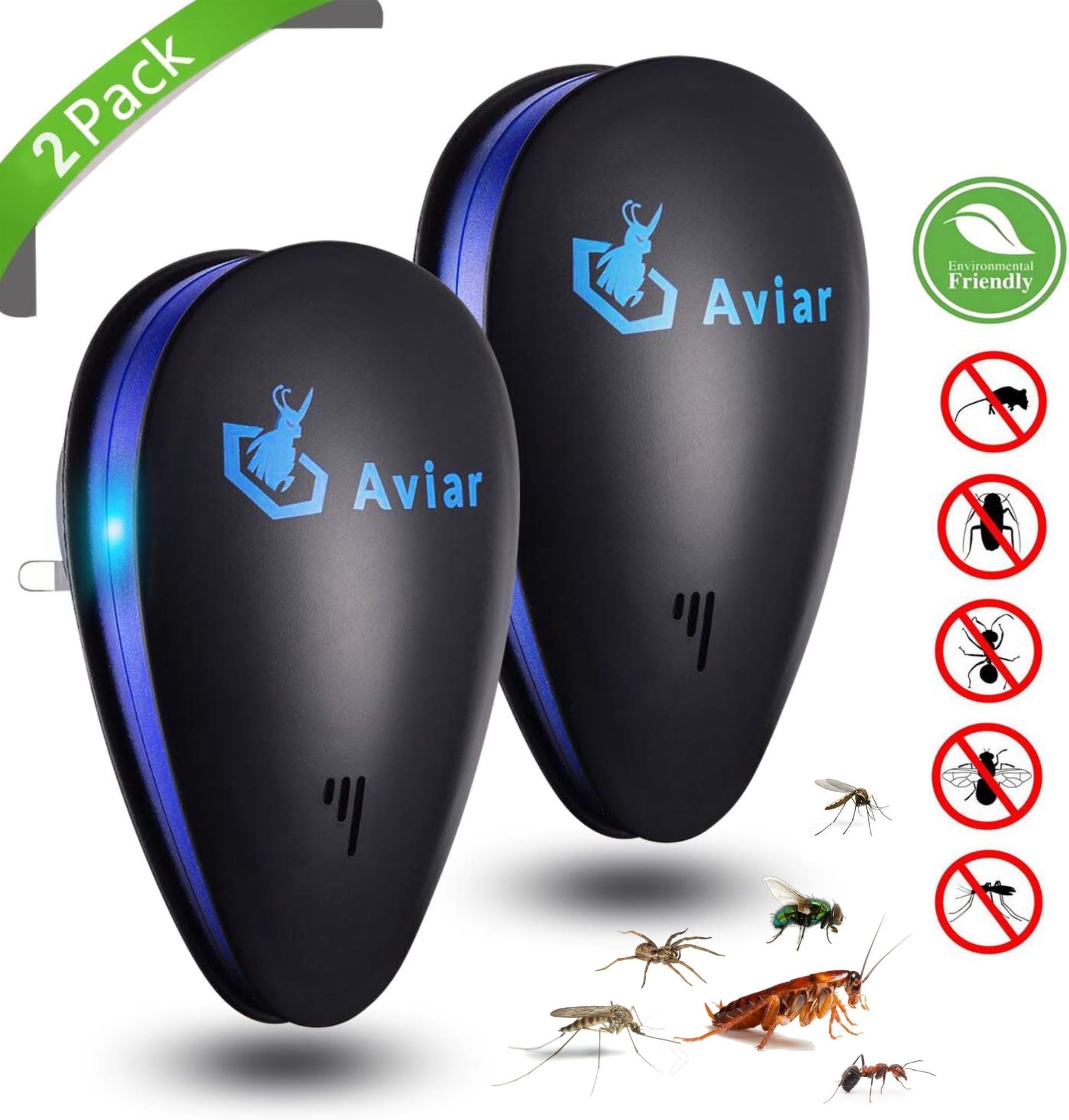 Aviar Ultrasonic Pest Repeller - 2 Pack Pest Control Plug Indoor/Outdoor Use - Easy to Use Mouse and Mosquito Repellent - for All types of Insect - Spiders, Ants, Cockroach, Flies - Child & Pet Safe