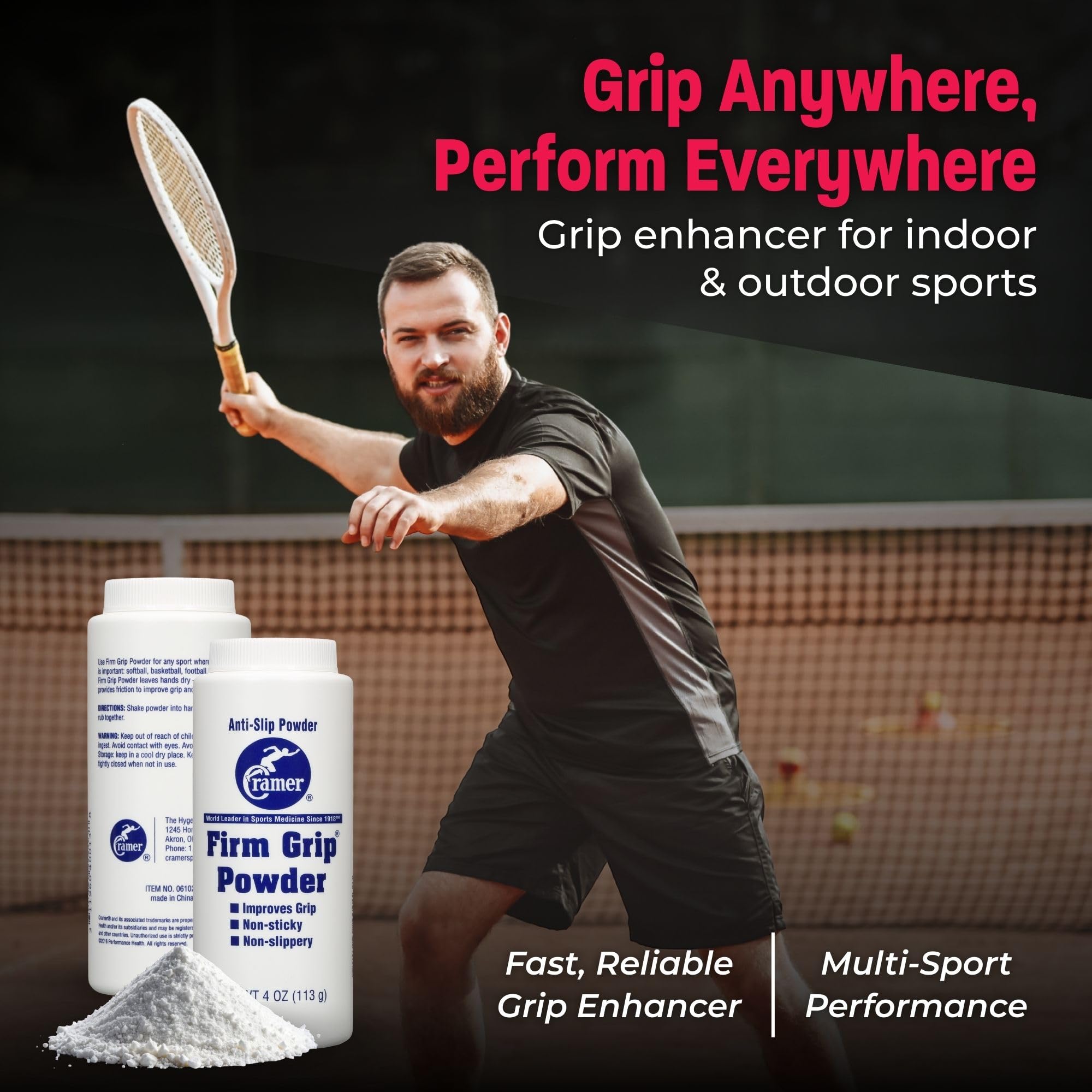 Cramer Firm Grip, Anti-Slip Grip Enhancer for Sweaty Hands & Activities Like Football, Tennis, Golf, Weightlifting, Pole Fitness & Gymnastics,  or Powder, 4 Ounce: Powder