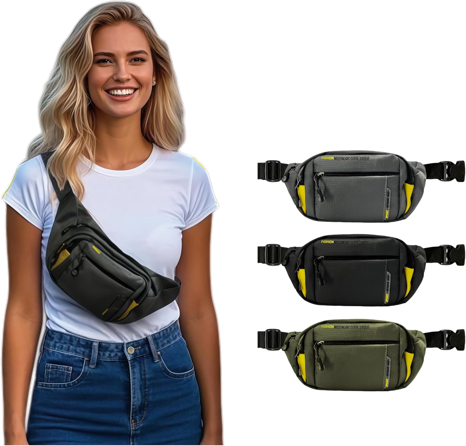 Crossbody Fanny Pack with 4-Zipper Pockets – Adjustable Waist Bag for Traveling, Hiking, Running, Cycling, Casual Hands-Free Wallets, Hip Bum Bag, Lightweight Polyester Design (Black) - Image 2