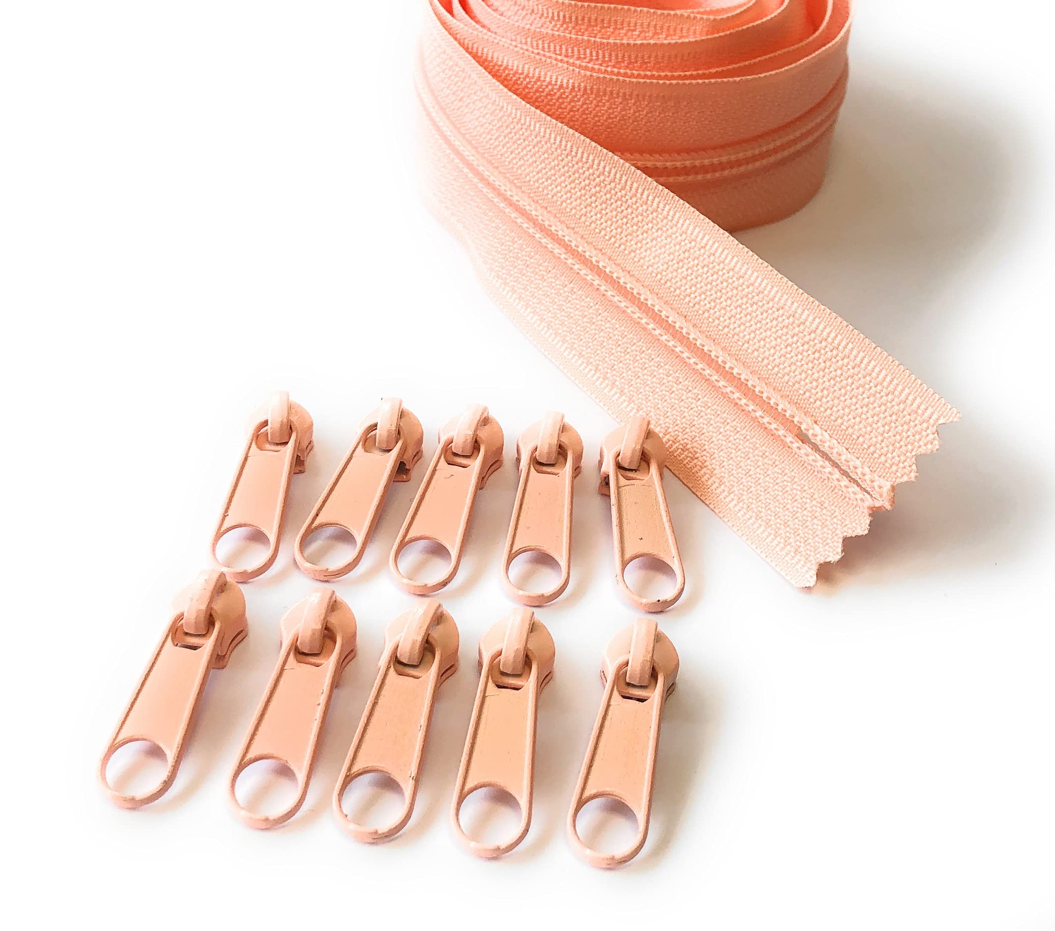 Ads Zipper Peach - 150 Continuous Nylon No.5 Zip With Sliders #5 Chain Zipper On Roll With 10 Pullers (, 196.8" - 5 Metre)
