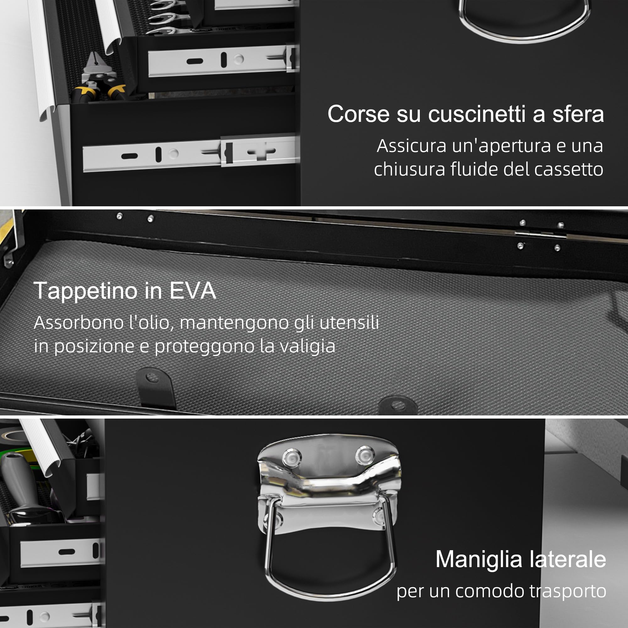 HOMCOM Cassetta Porta Attrezzi a 6 Cassetti con Serratura, Cassettiera per Attrezzi in Acciaio con Guide a Sfera e 2 Maniglie, 60x26x34 cm, Nero