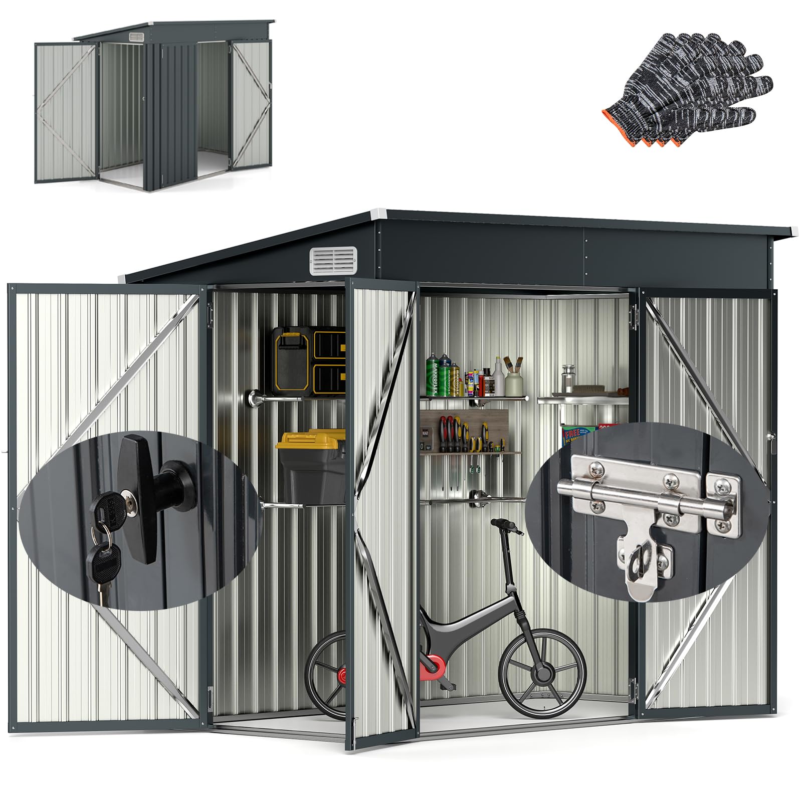 Abri de jardin métal 5m³ RELAX4LIFE cabane outils gris 235x117x185 cm