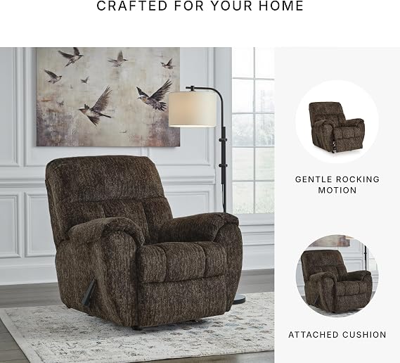 Signature Design by Ashley RiverCam Oversized Recliner Chair, Manual Rocker, Pillow-Top Arms and Polyester Fabric, Ideal for Living Room and Nursery, Chocolate Brown, 38 W