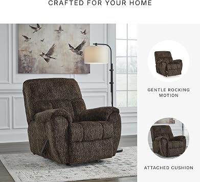 Signature Design by Ashley RiverCam Oversized Recliner Chair, Manual Rocker, Pillow-Top Arms and Polyester Fabric, Ideal for Living Room and Nursery, Chocolate Brown, 38 W