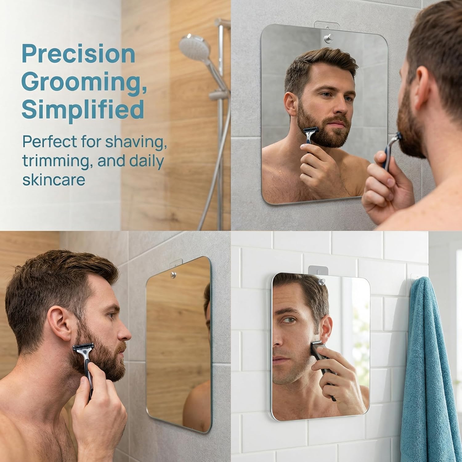 Shower Mirror for Shaving, 10 x 8 Inch Fog-Resistant Acrylic with No-Drill Adhesive Hook, Lightweight Removable Hanging Mirror for Bathroom Grooming