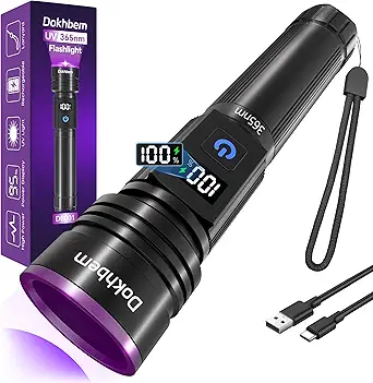 365nm UV Flashlight Rechargeable, Black Light Flashlight with LCD Display, Powerful Ultraviolet Lights for Pet Urine Detection, Resin Curing, Rockhounding, Scorpion, Uranium Glass, A/C Leak