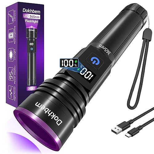 365nm UV Flashlight Rechargeable, Black Light Flashlight with LCD Display,