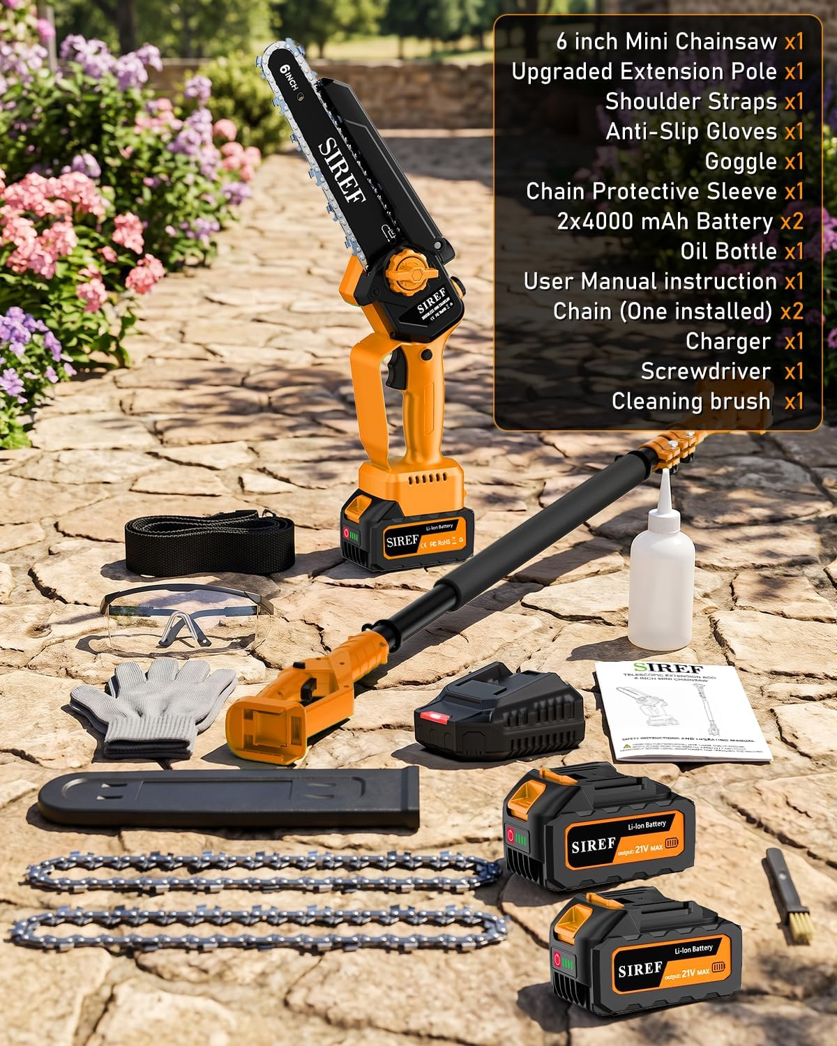 2-in-1 Electric Pole Saw 6“ Mini Chainsaw Cordless Telescopic 2x4.0Ah Batteries Fast photo 9