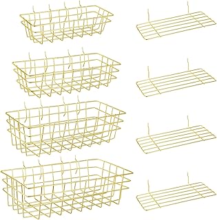 8 Pieces Pegboard Baskets Pegboard Bins Peg Board Racks Wire Peg Board Shelf Wall Organizer Attachments for Organizing Various Tools Workbench Accessories Garage Storage(Gold,S, M, L, XL)