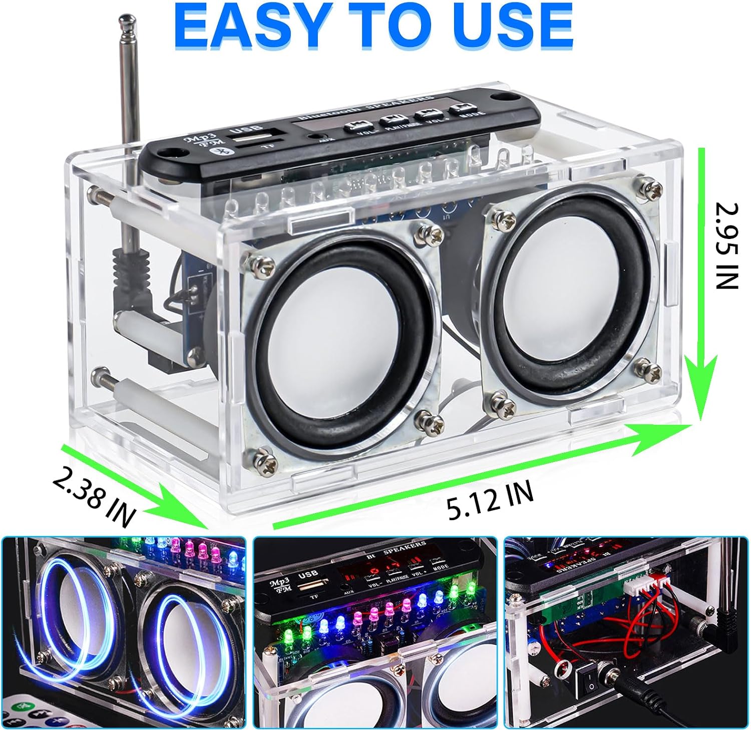DIY Bluetooth Speaker Kit Radio Soldering Practice Kit,Dual Speakers & Remote Control,for TF/AUX/Bluetooth/USB Support,for Home and School Education Gifts for Women Men Mom Kids