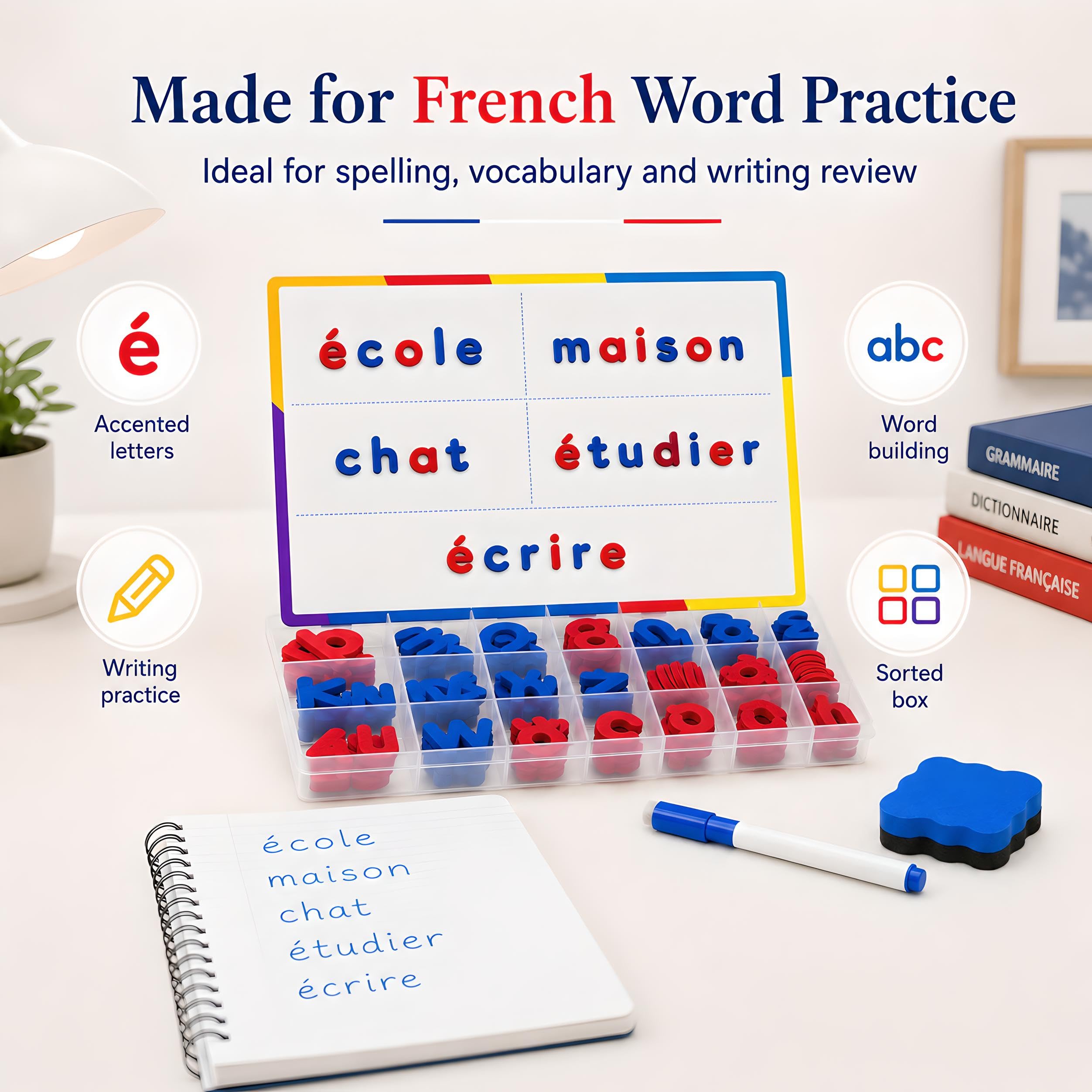 240 Lettres Magnétiques Françaises – Alphabet Coloré pour Phonétique et Écriture, Tableau, Réfrigérateur