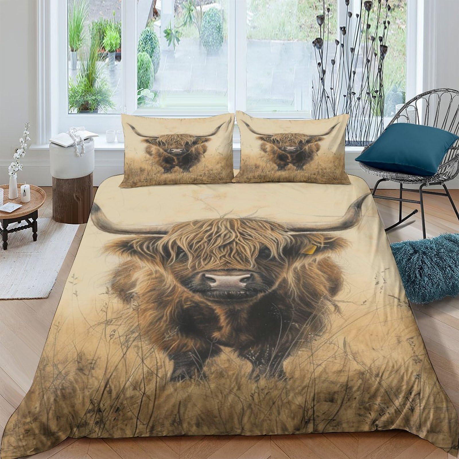 NRAOPEVVD Highland Cattle Duvet Cover Set 3 PCS Hotel Quality Quilt Cover Bedding Set Bed Covers with Pillowcases with Zipper Closure Ultra Soft Hypoallergenic Microfiber King（220x240cm）