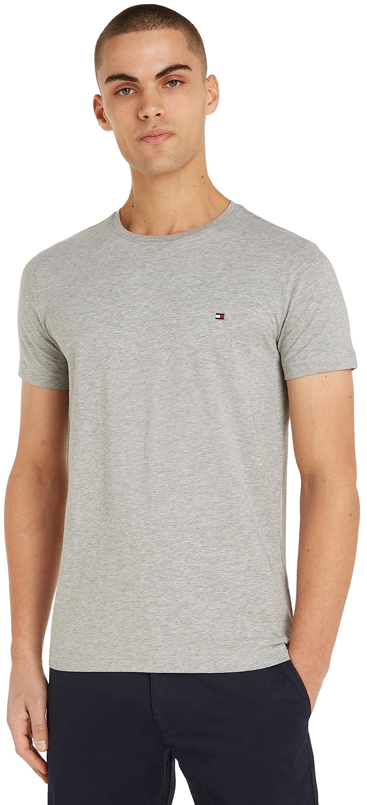 Tommy Hilfiger CORE STRETCH SLIM C-NECK TEE Kurzarm T-Shirts Herren, Grau (Light Grey Heather), XS