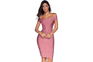 meilun Women's Pink Rayon Off Shoulder Bandage Bodycon Party Dress