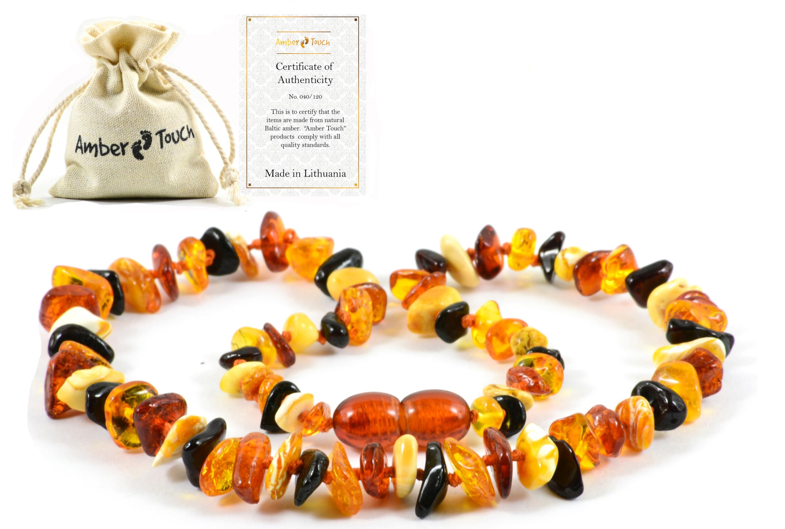 Amber TouchRAW Baltic Amber Necklace - Natural Amber from Baltic Region, Genuine Amber (13in.)