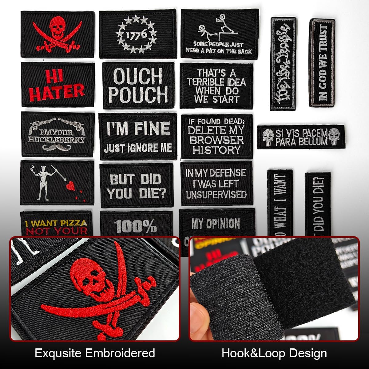20 Pieces Patches Tactical Morale Embroidery Patches, Military Funny Patch Full Embroidered Appliques for Tactical Gear