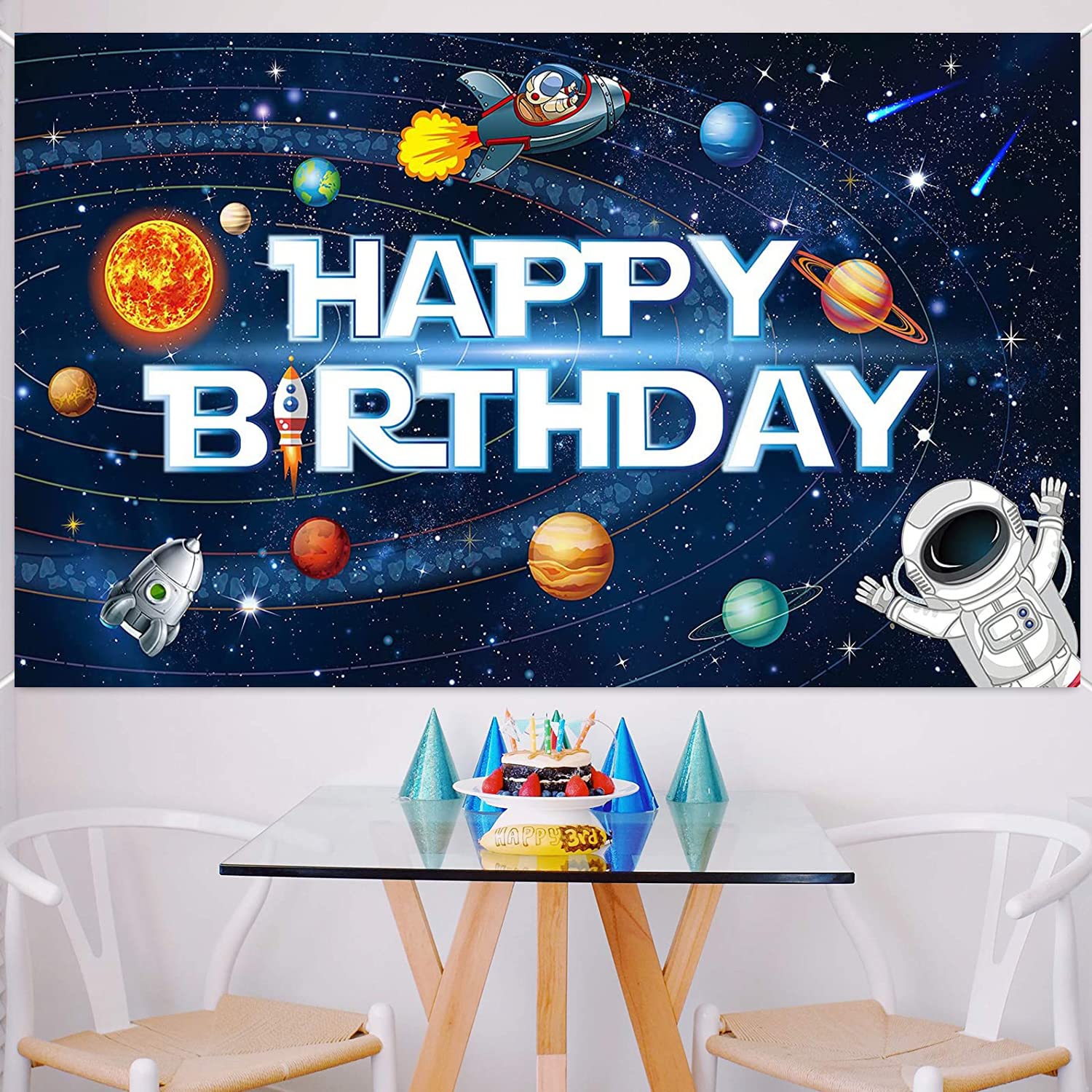 Renaiss 1,5x1,2 m Universum Ruimte Thema Fotografie Achtergrond Sterrenhemel Achtergrond voor Kinderen Jongen Verjaardag Feest Banner YouTube