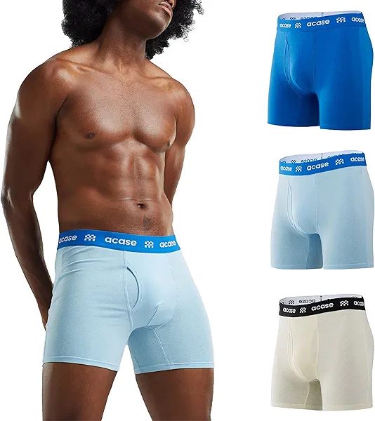 Acase Mens Underwear Boxers Briefs Cotton Stretchy Underwear Pack Compression Boxer with Pouch Breathable Brief for Men