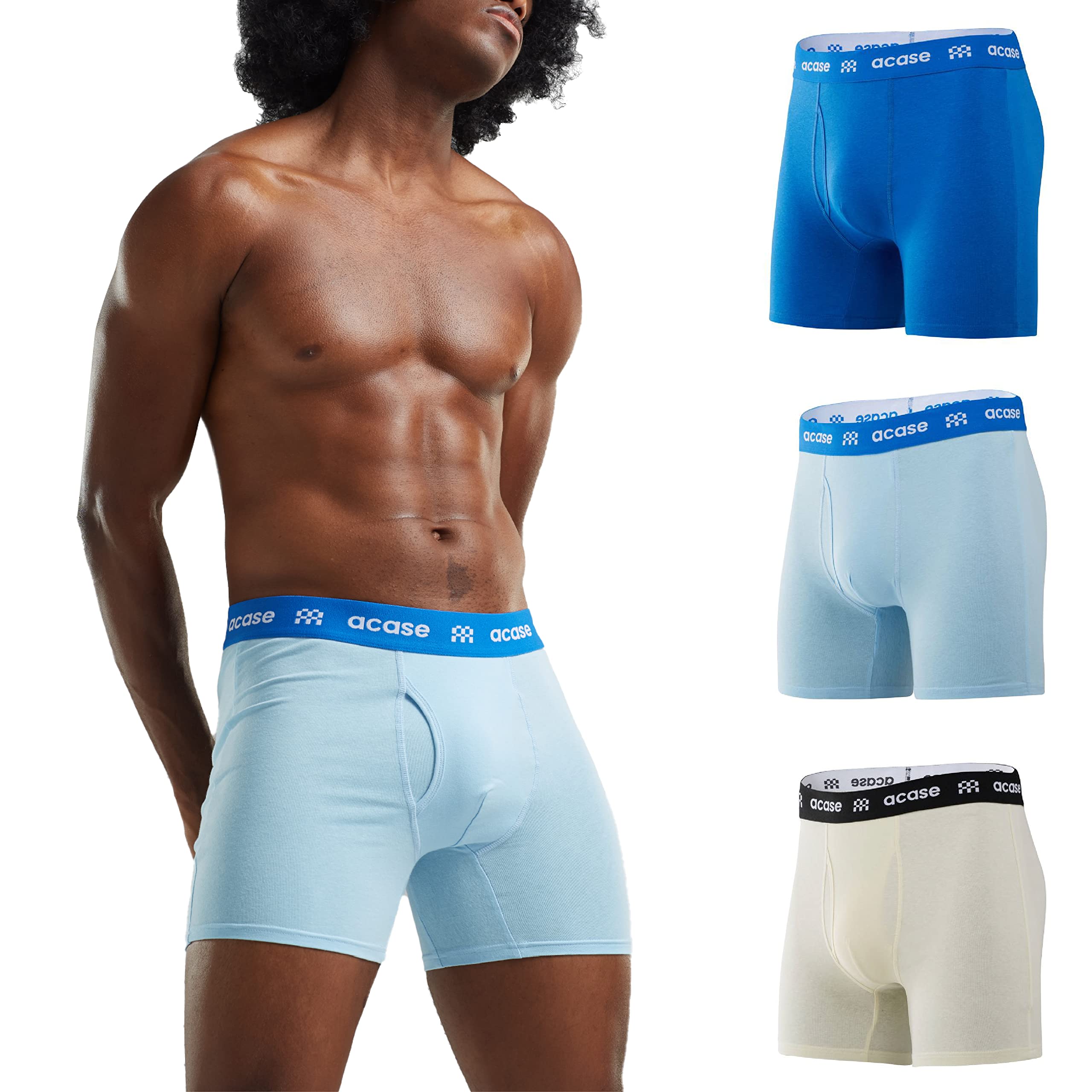 Acase Mens Underwear Boxers Briefs Cotton Stretchy Underwear Pack Compression Boxer with Pouch Breathable Brief for Men