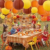 Vista 6 de BEISHIDA 12 Linternas de Papel Naranjas de Otoño Decorativas Amarillas Naranjas Marrones Colgantes Redondas Linternas de Papel Lámpara para Acción