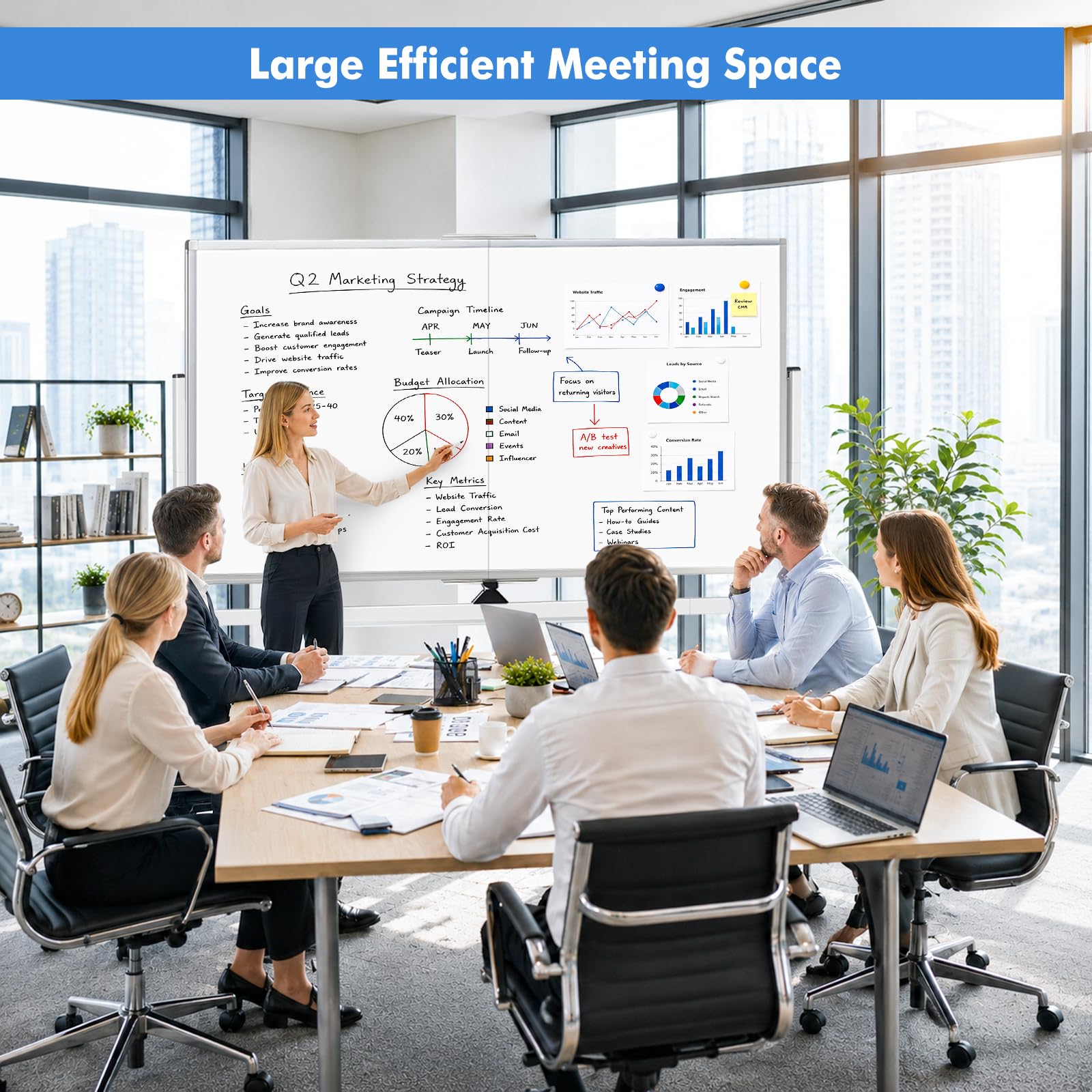 TRIPOLLO Rollendes Whiteboard, doppelseitig, 72 x 40 cm, groß, mobil, trocken abwischbar, 360° wendbar, stehend, magnetisch, Whiteboard auf Rädern für Schule, Klassenzimmer, Büro