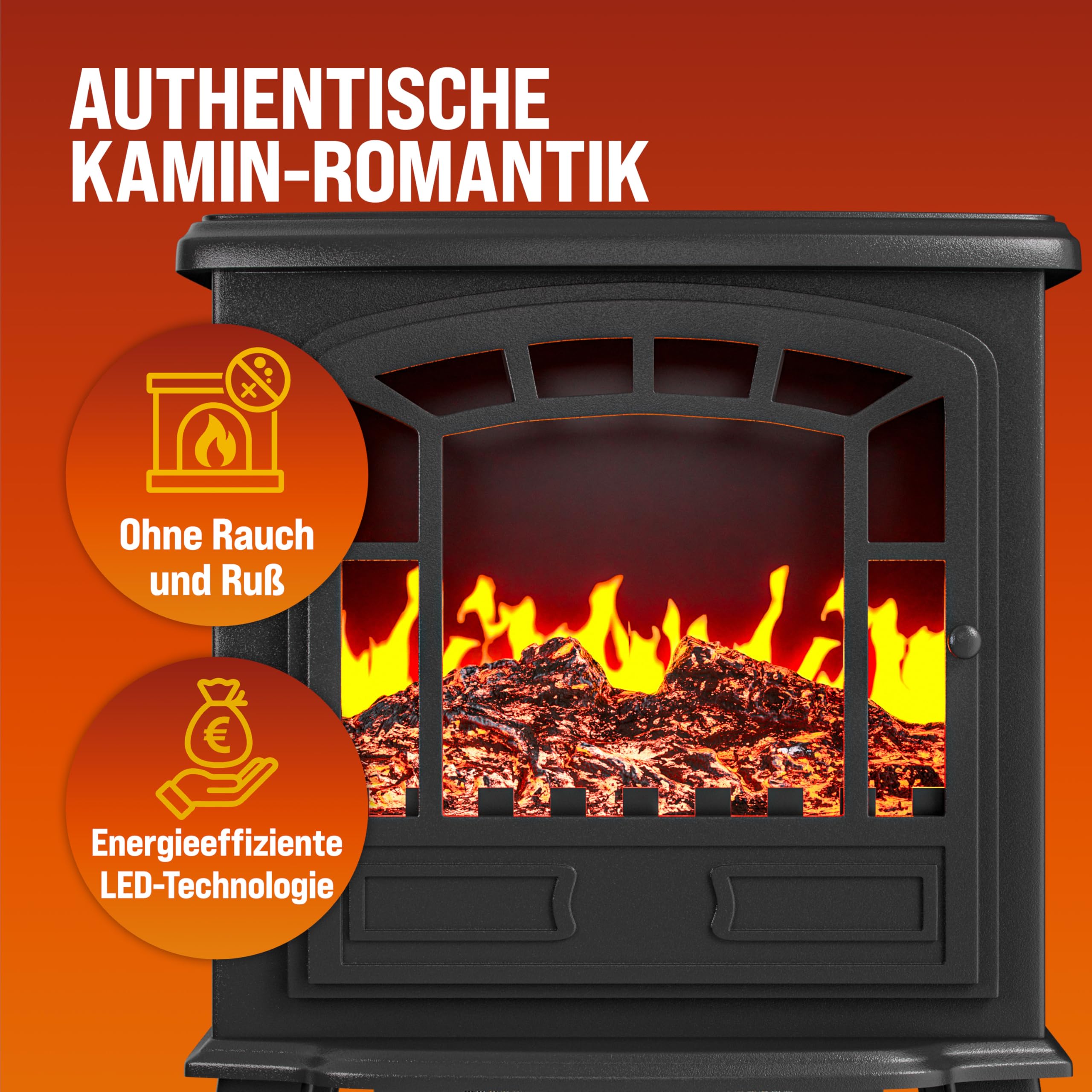 MONZANA® Elektrokamin mit LED Flammeneffekt Heizlüfter 2000W 2 Heizstufen Kamin Ofen Heizung Wohnzimmer 39x24x57cm Schwarz