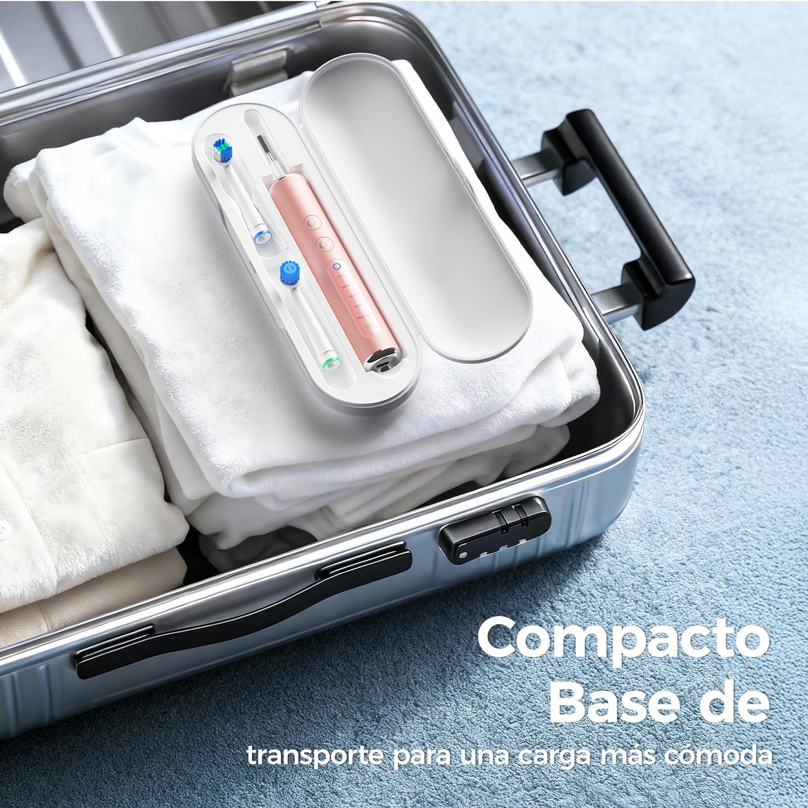 Cepillo de dientes eléctrico rotatorio con cabezal redondo, 3 intensidades y 5 modos, cepillo eléctrico con 8 cabezales, temporizador 2 minutos, IPX7, batería hasta 120 días, estuche de viaje