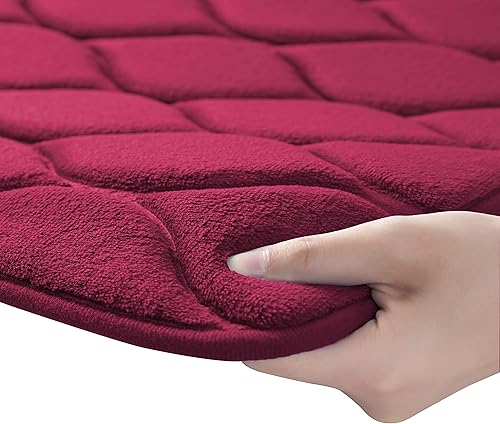 Miniatura 3 de Yafa Home Fashion 1 alfombra de baño de 17 x 60 pulgadas, espuma viscoelástica absorbente de agua y antideslizante (borgoña)