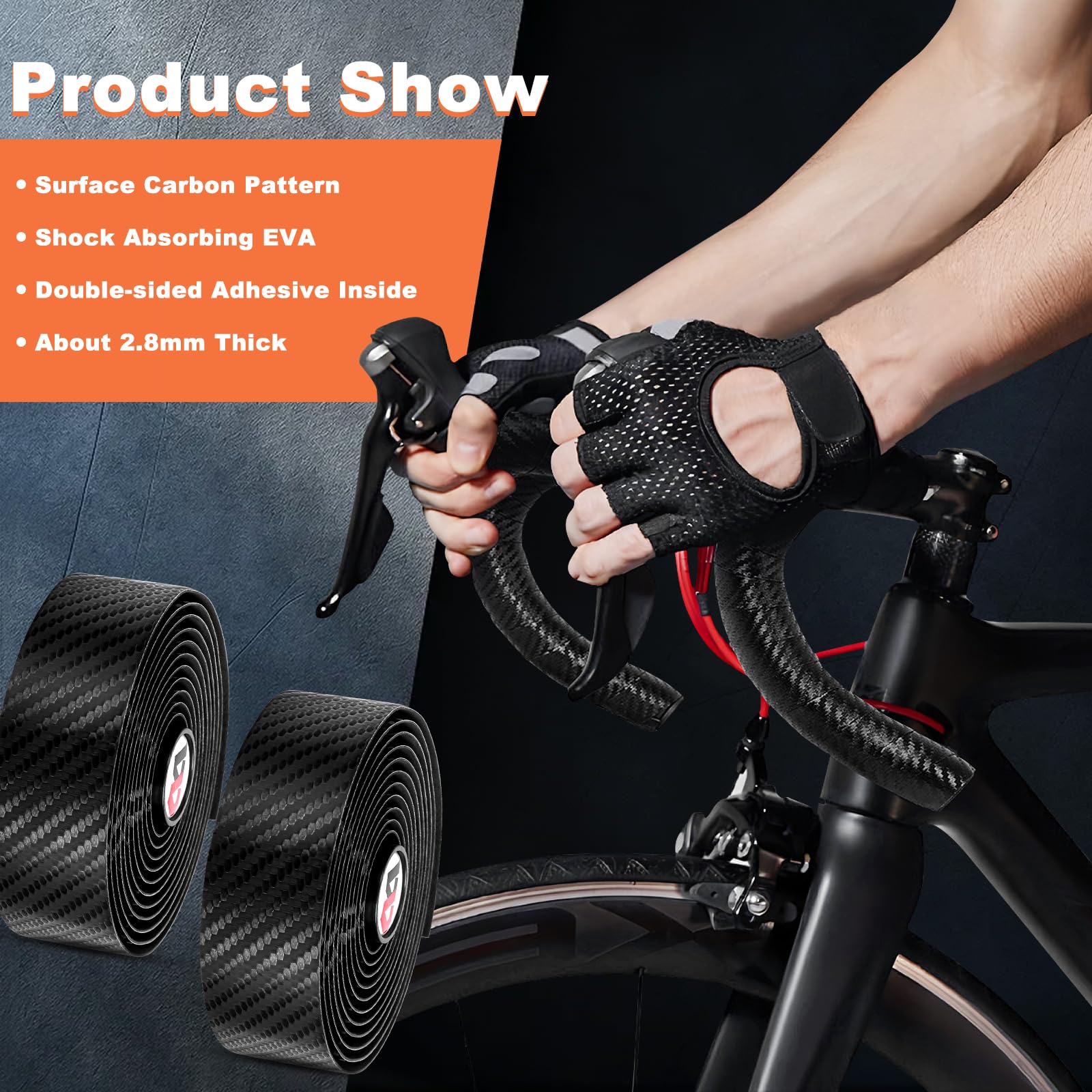 Nastro Manubrio Bici Corsa, Nastro Manubrio per Bici da Corsa con Trama Carbonio, Antiscivolo e Ammortizzante in Gel, Confortevole e Resistente, Adatto per Bici da Corsa e Gravel (Giallo)