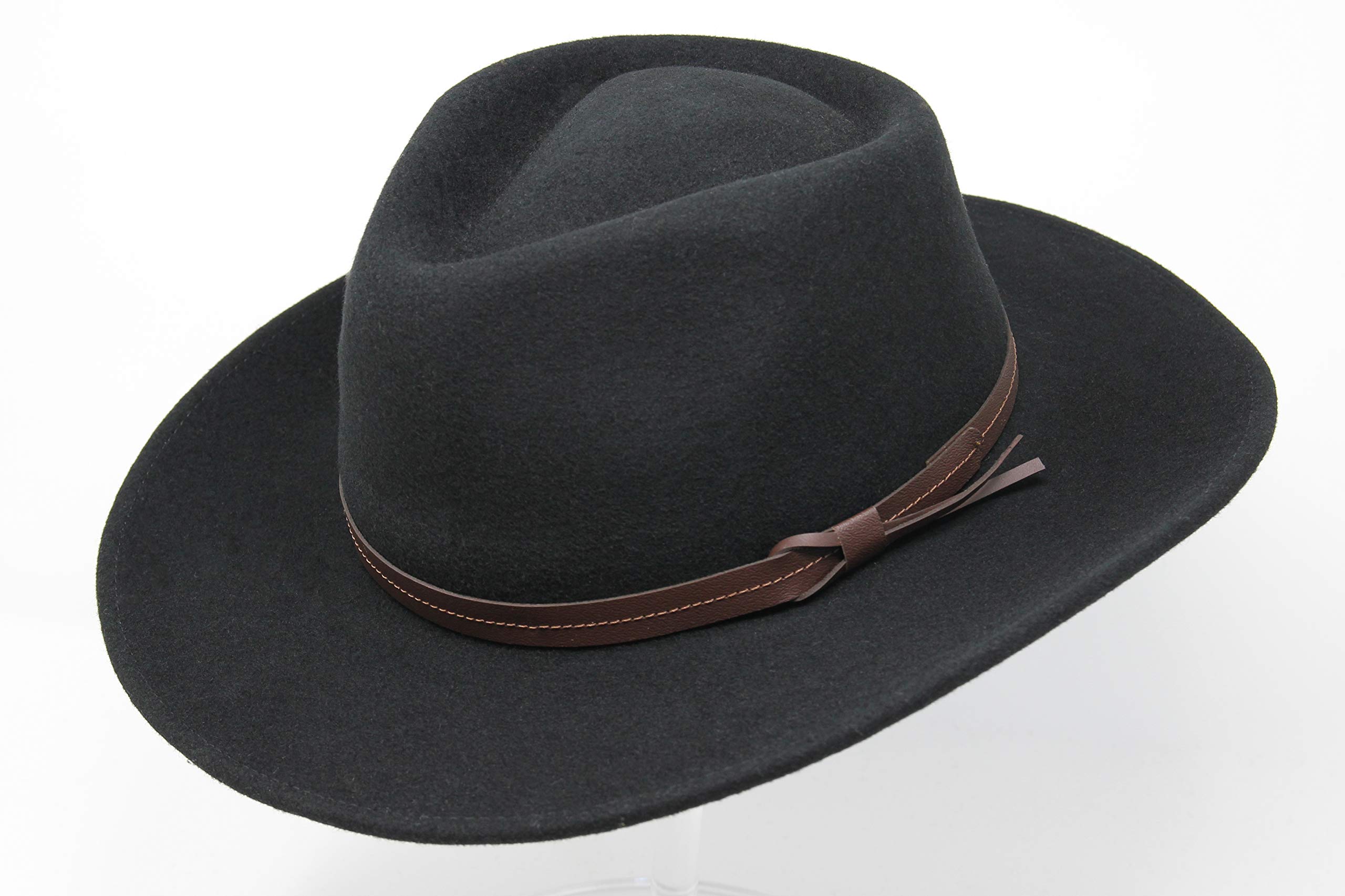 Hardy - Leichter Fedora Hut mit breiter Krempe und Lederband - 100% Wollfilz - Für die Reise knautschbar - Wasserabweisend