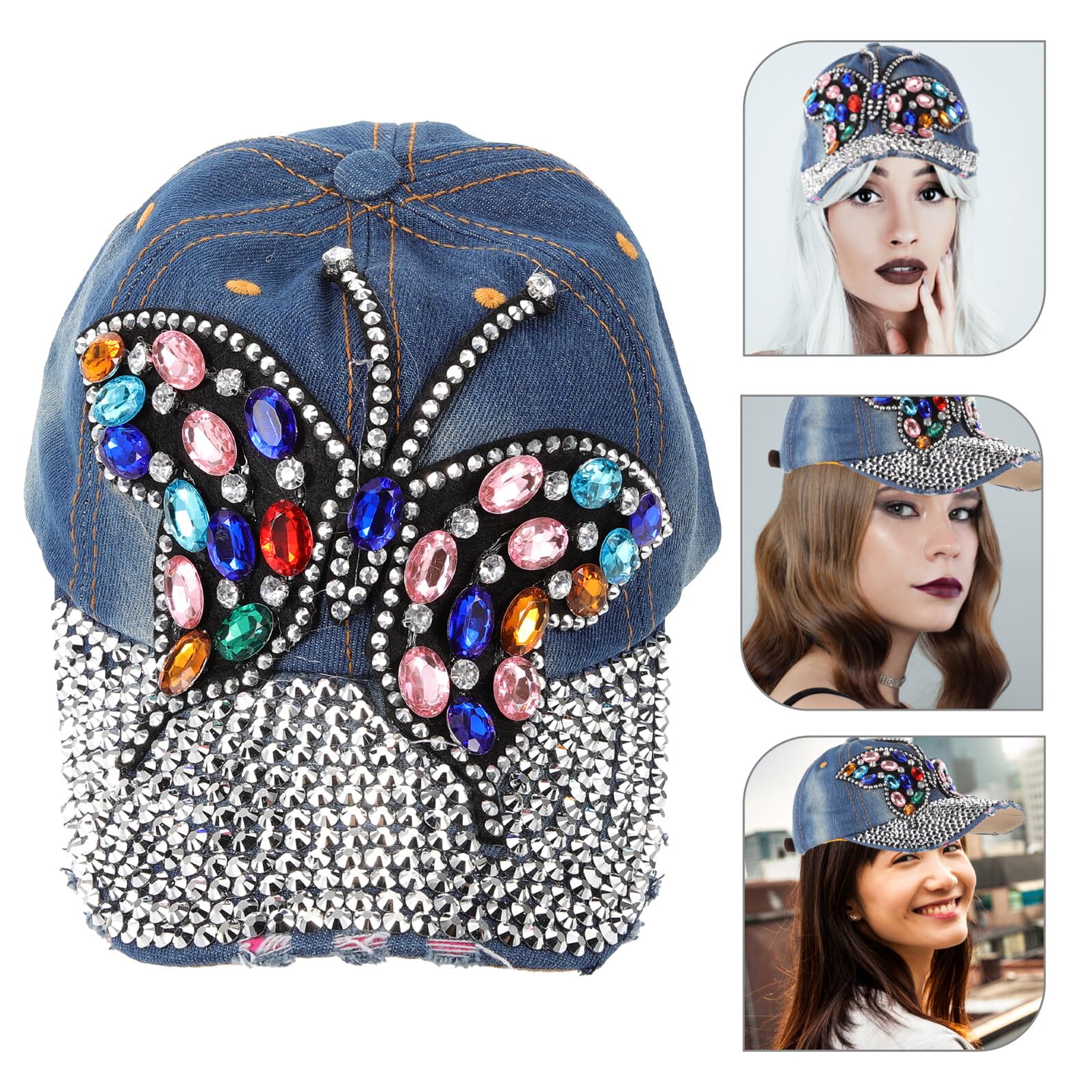 Gatuida Sombrero con Adornos de Piedras para Mujer Gorras de Béisbol Decorativas Protección Solar para Uso Exterior y Eventos de Verano