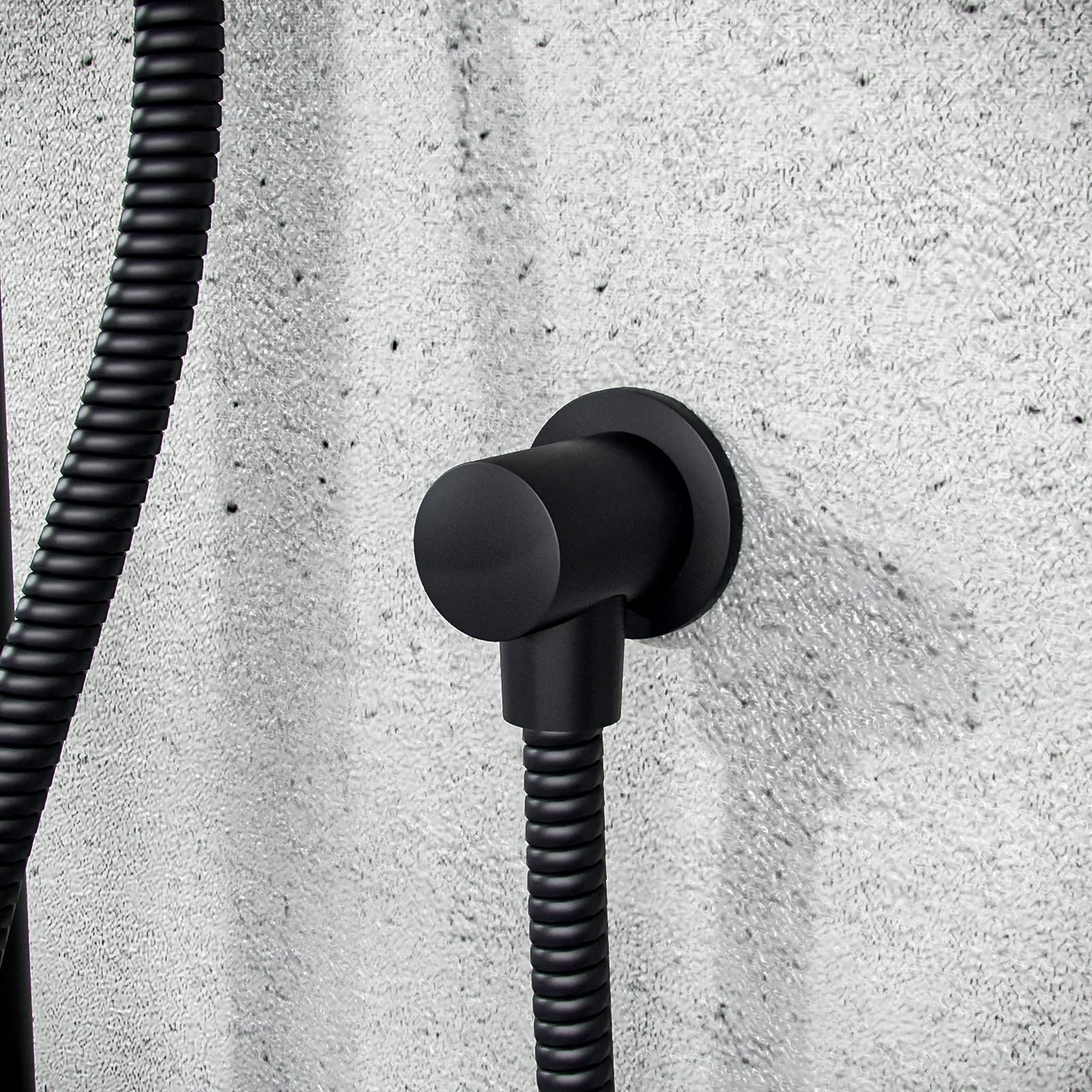 Nes Home Black Round Matte Wall Mounted Outlet Elbow Shower Hose Concealed Connector Kit