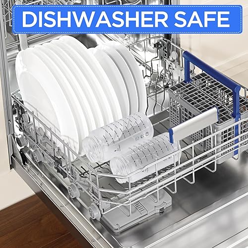 Miniatura 5 de Paquete de 2 botellas agitadoras de vidrio de 16 onzas  16.9 fl oz con asa de tapa, botella de agua de vidrio, botella de boca ancha, marcas de