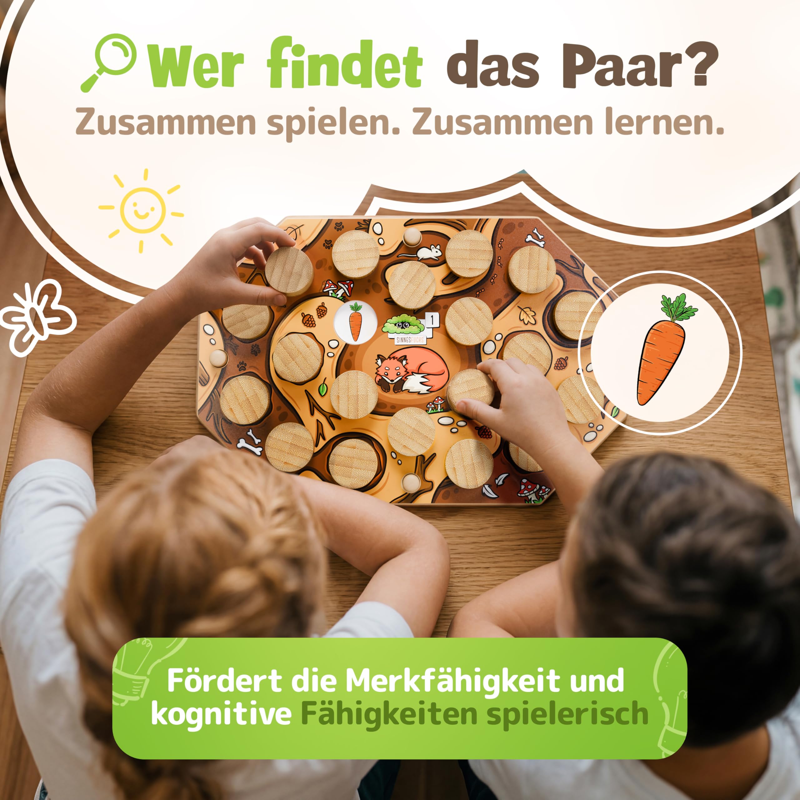 Merklernstation - Memory Spiel ab 3 Jahren - Gedächtnisspiel für Kinder - Montessori Spielzeug pädagogisch wertvoll - FSC® 100% Holz - Lernspielzeug für Mädchen & Jungen - Brettspiel