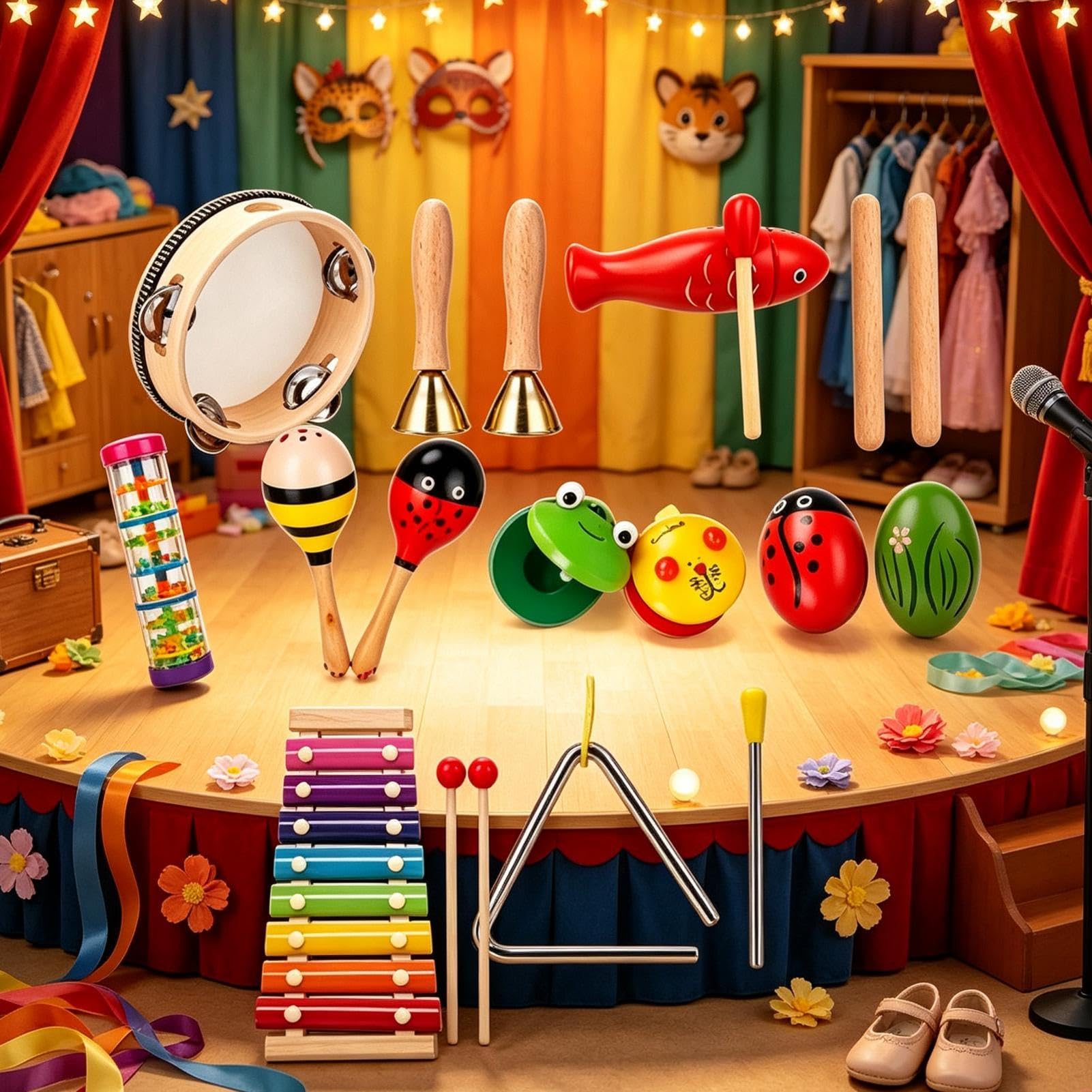 Musikinstrumente-Set für Kinder Xylophon, Holz-Maracas und Lernspielzeug